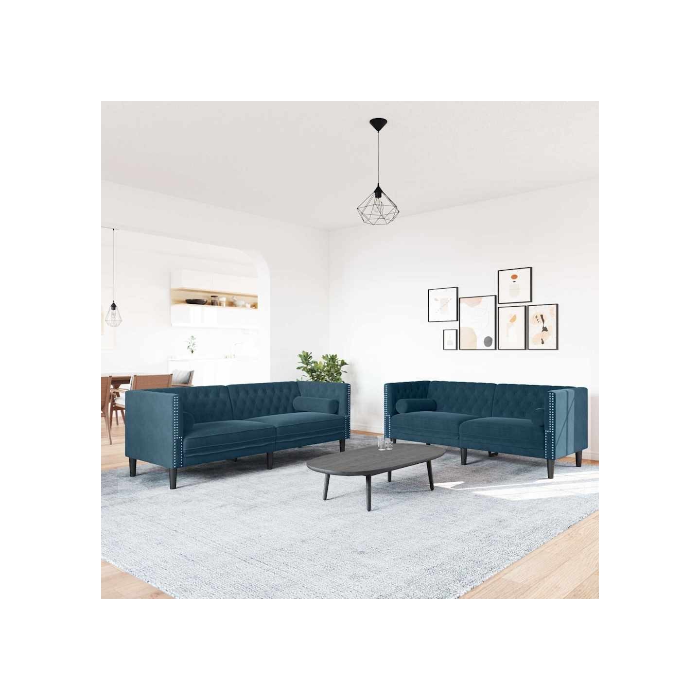 Ensemble de canapé Chesterfield et traversins 2pcs bleu velours