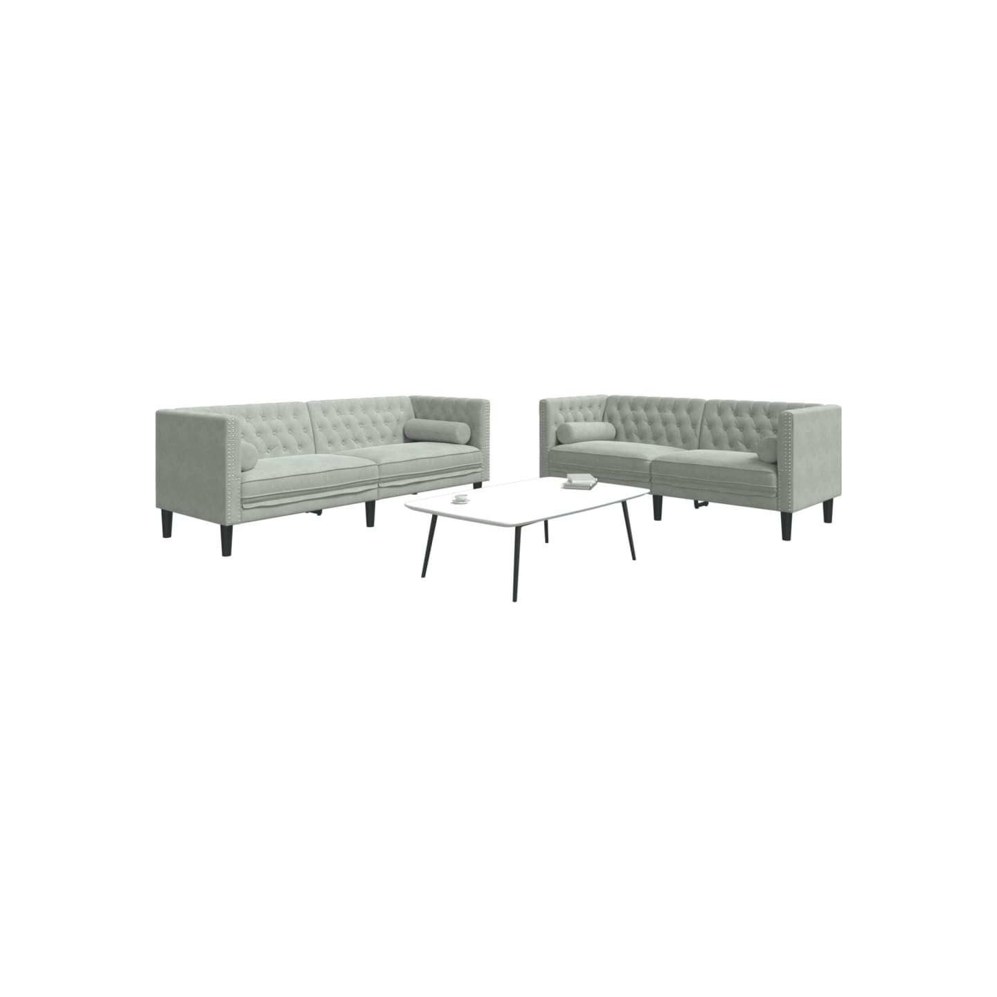 Ensemble de canapé Chesterfield et traversins 2 pcs gris clair