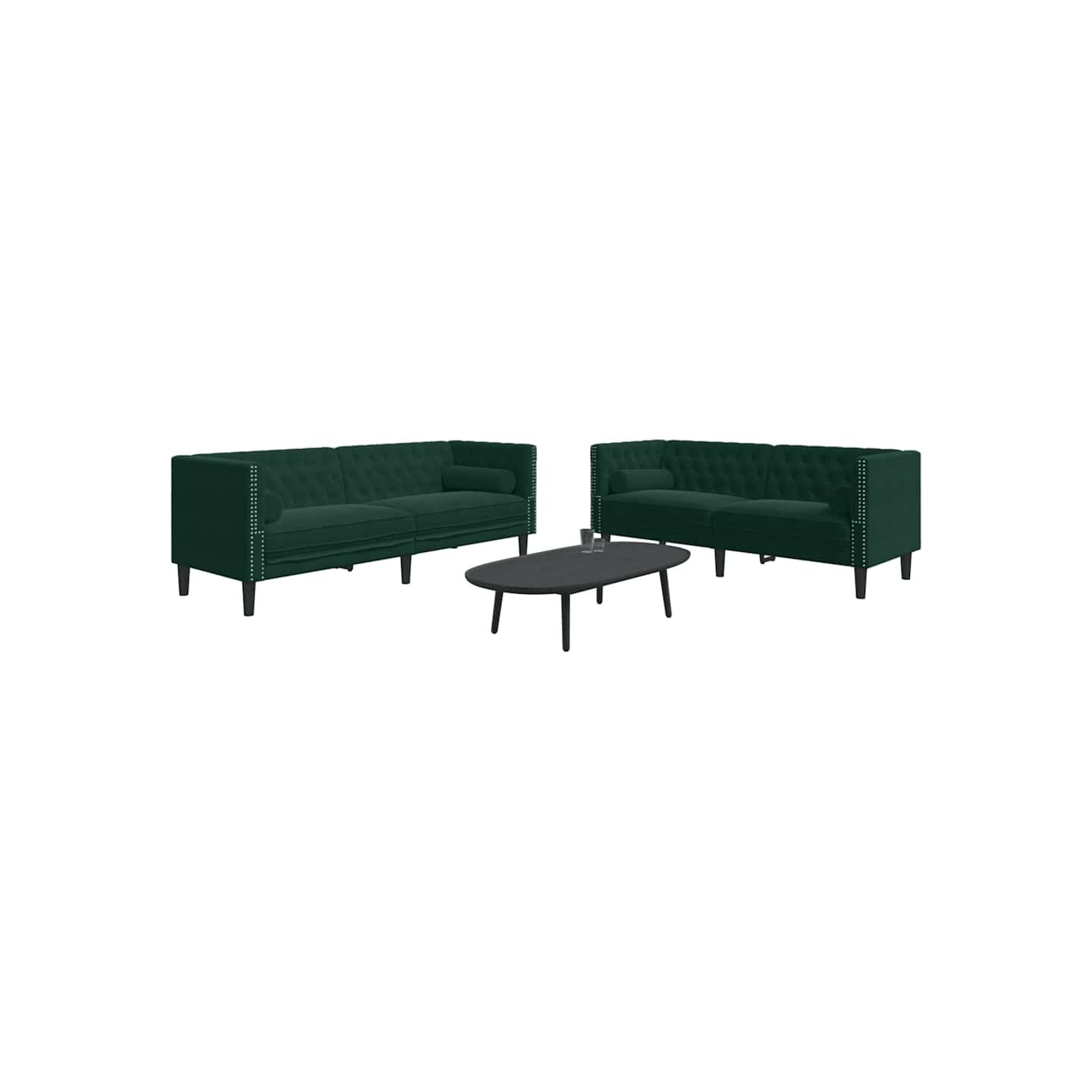Ensemble de canapé Chesterfield et traversins 2 pcs vert foncé