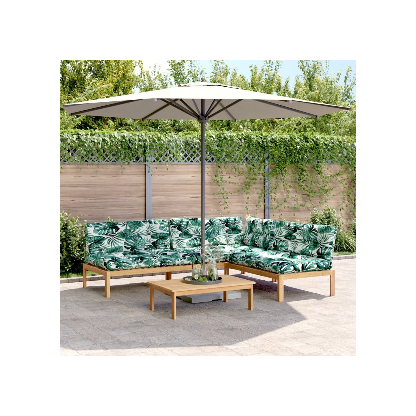 Salon palette de jardin avec coussins 4pcs bois d'acacia massif