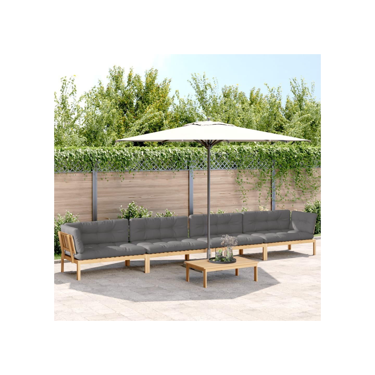 Salon palette de jardin avec coussins 5pcs bois d'acacia massif