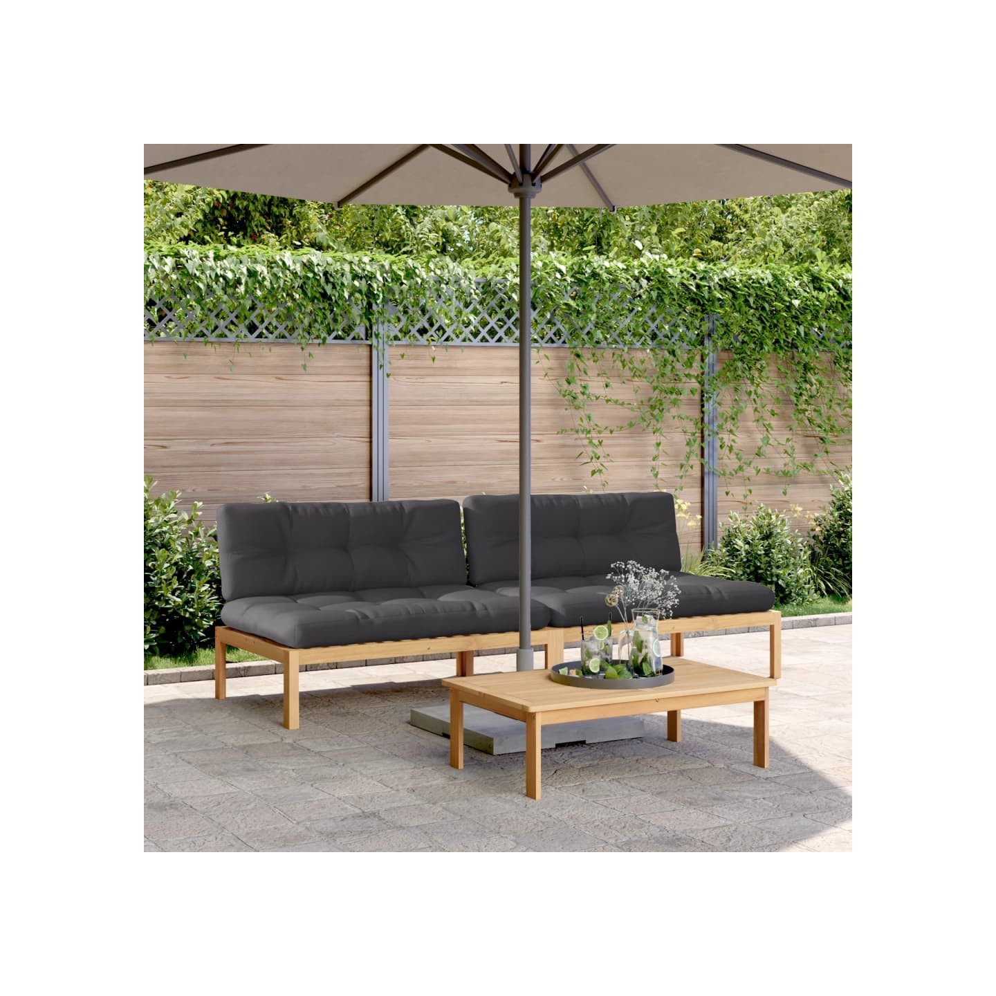 Canapés centraux palette de jardin 2pcs et coussins bois acacia