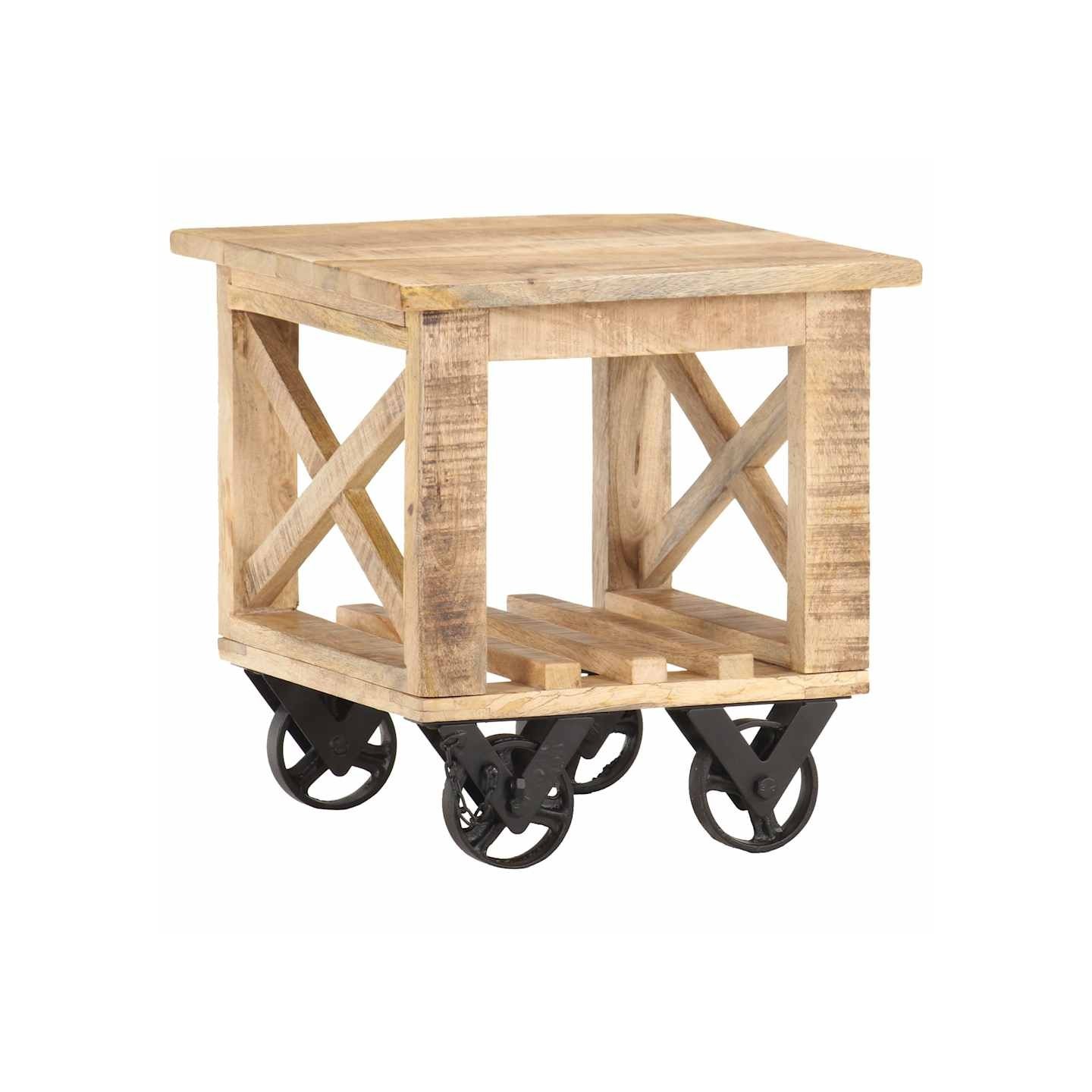 Table d'appoint avec roues 40x40x42 cm Bois de manguier brut