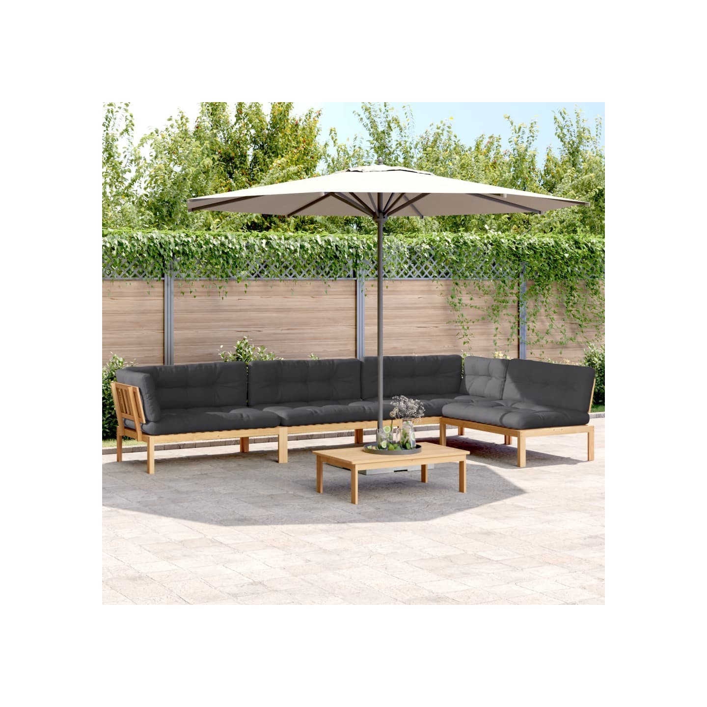 Salon palette de jardin avec coussins 5pcs bois d'acacia massif