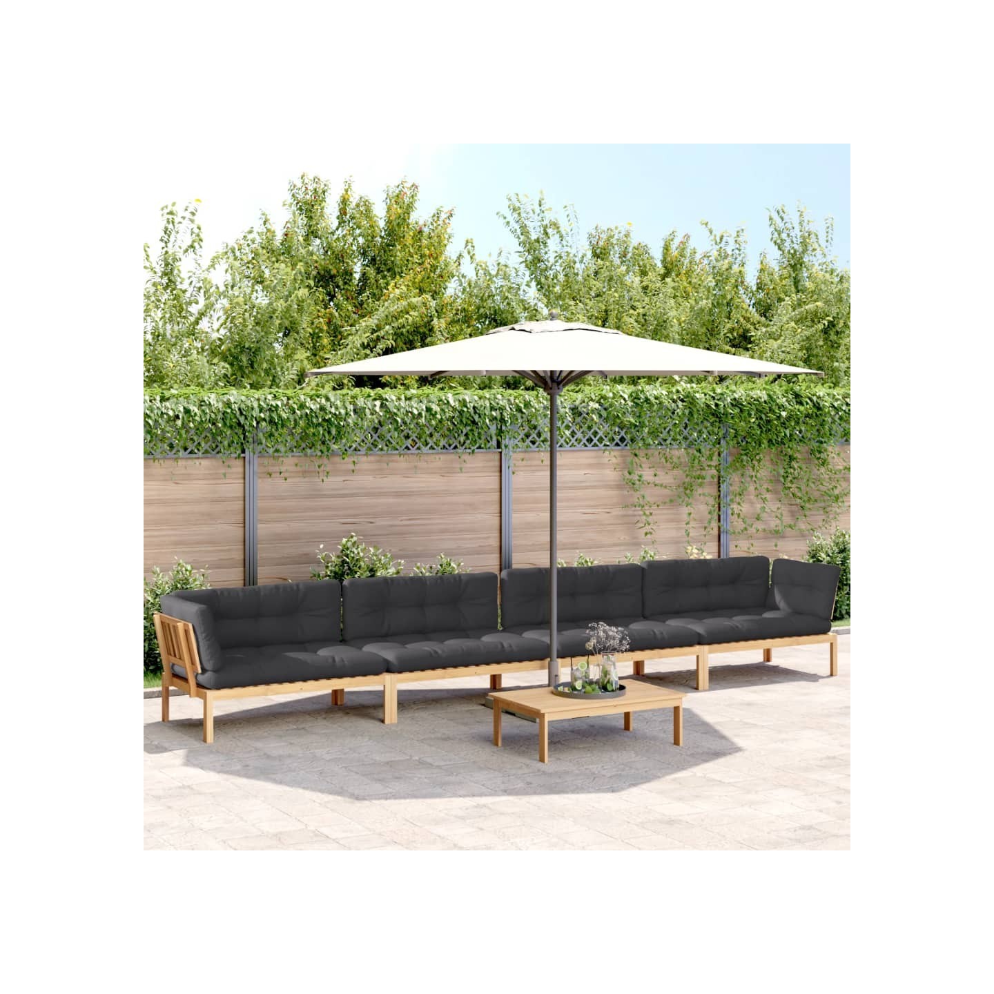 Salon palette de jardin avec coussins 5pcs bois d'acacia massif