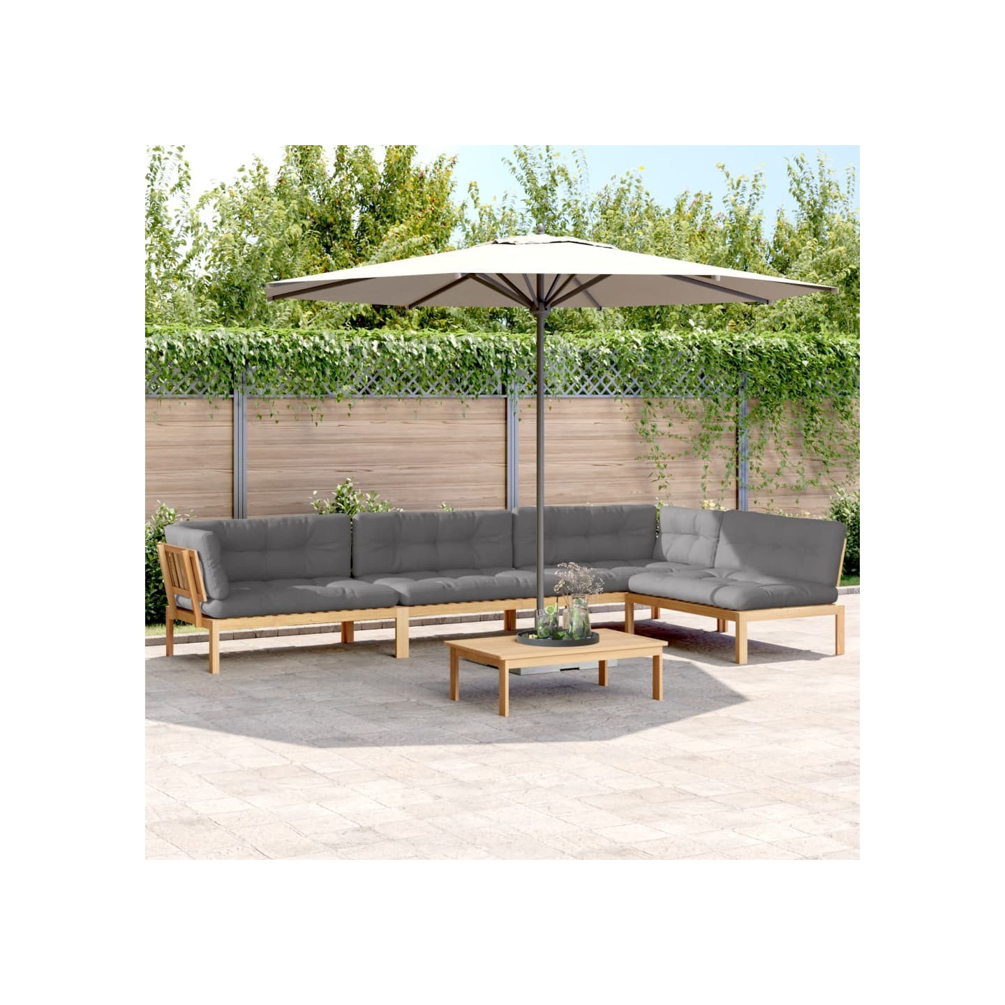 Salon palette de jardin avec coussins 5pcs bois d'acacia massif