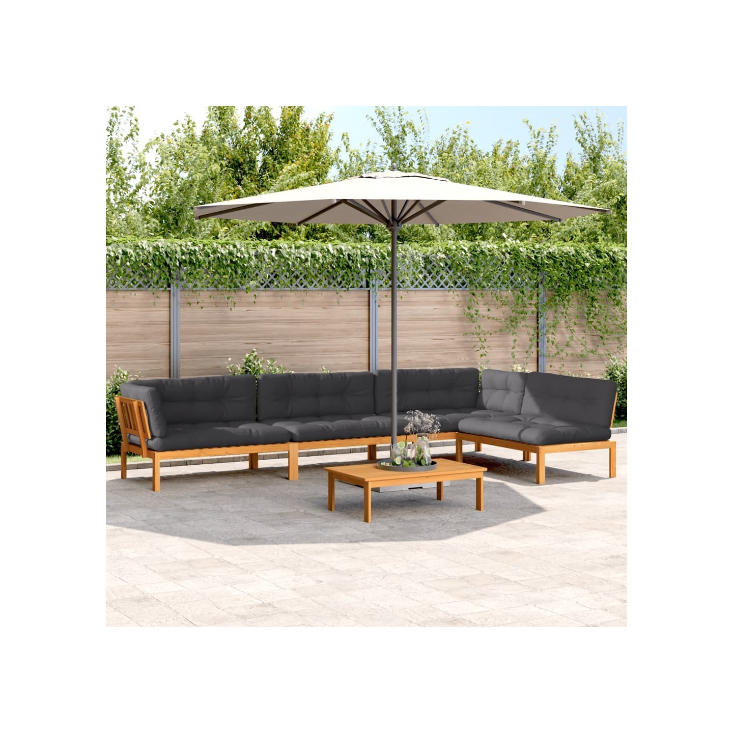 Salon palette de jardin avec coussins 5pcs bois d'acacia massif