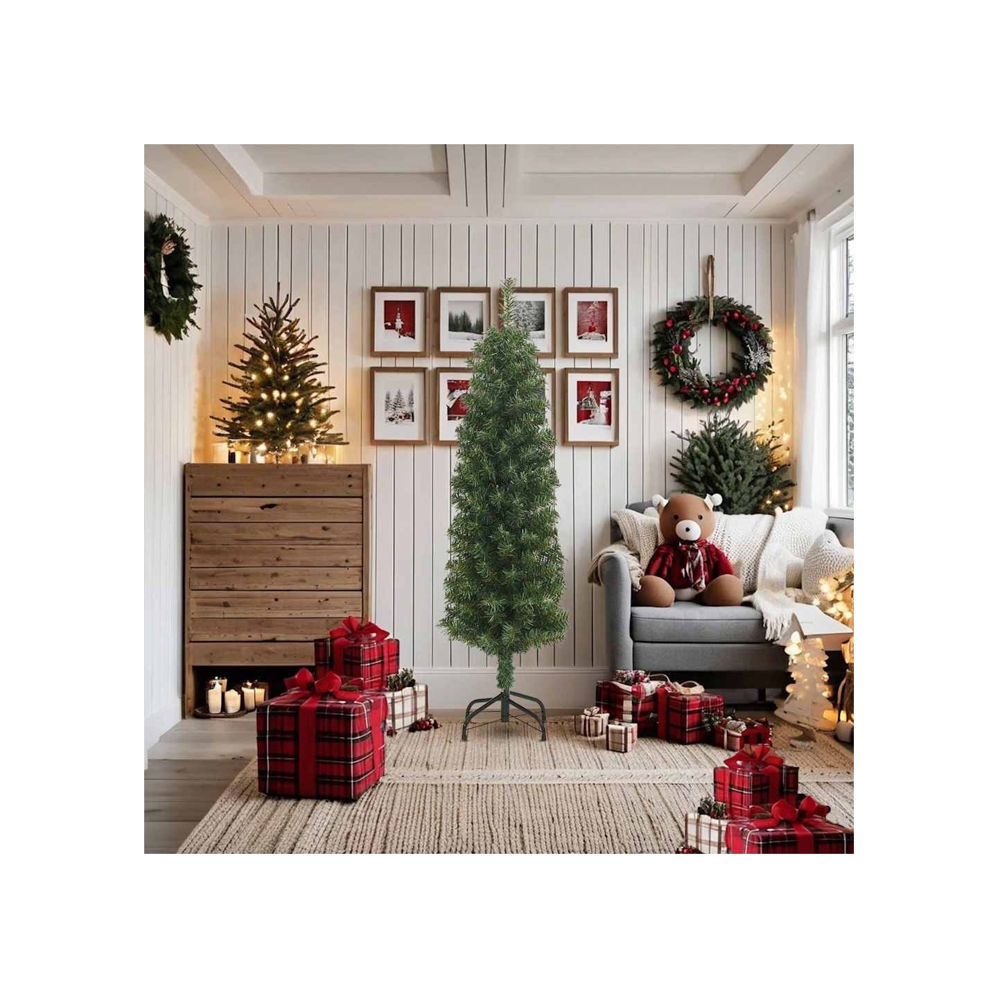 Sapin de Noël artificiel mince avec support vert 180 cm PVC