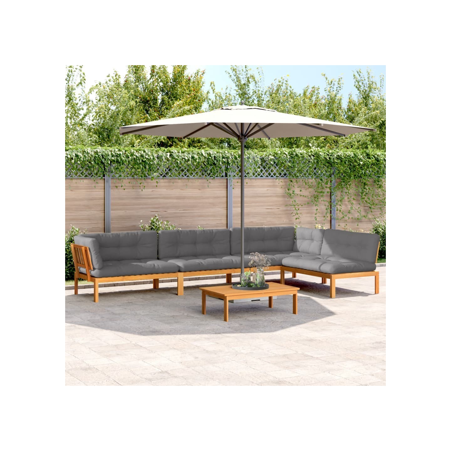 Salon palette de jardin avec coussins 5pcs bois d'acacia massif