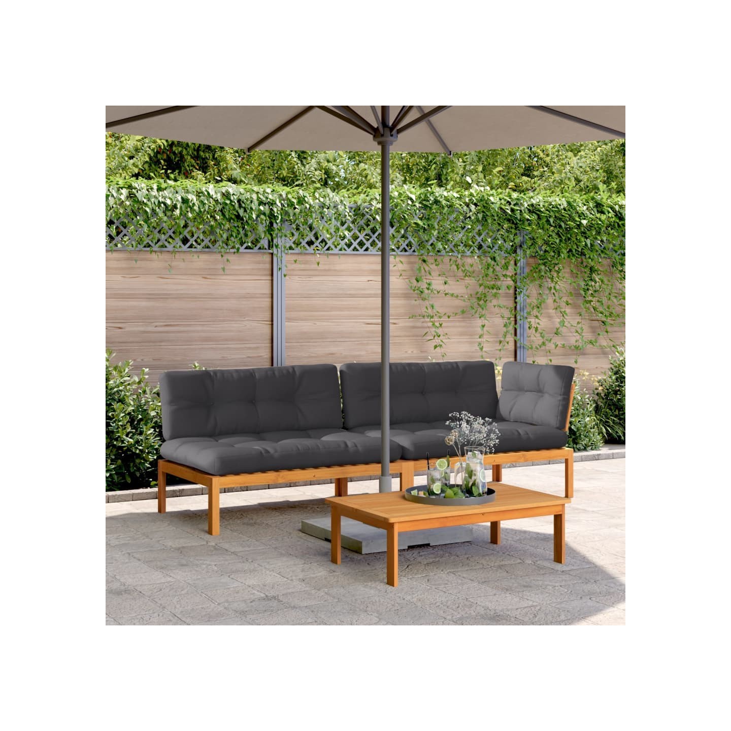 Salon palette de jardin avec coussins 3pcs bois d'acacia massif