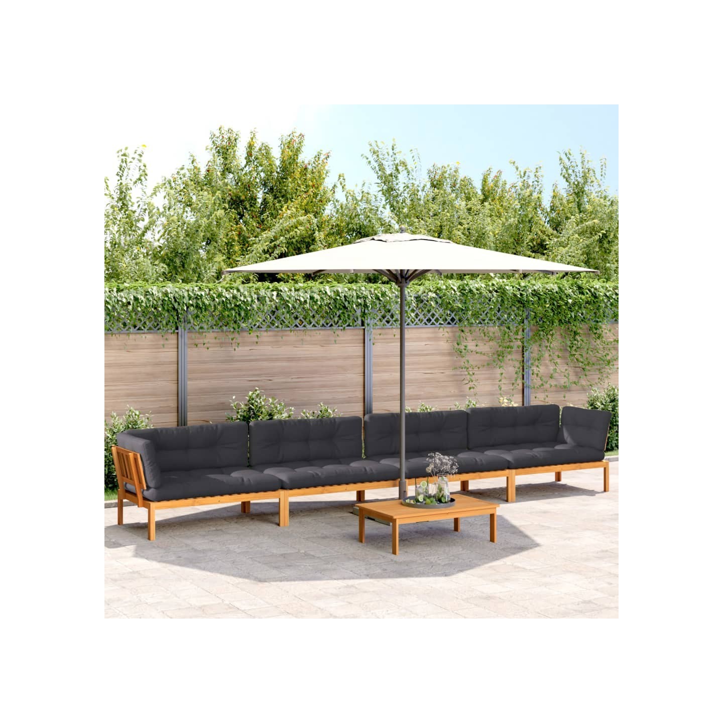 Salon palette de jardin avec coussins 5pcs bois d'acacia massif