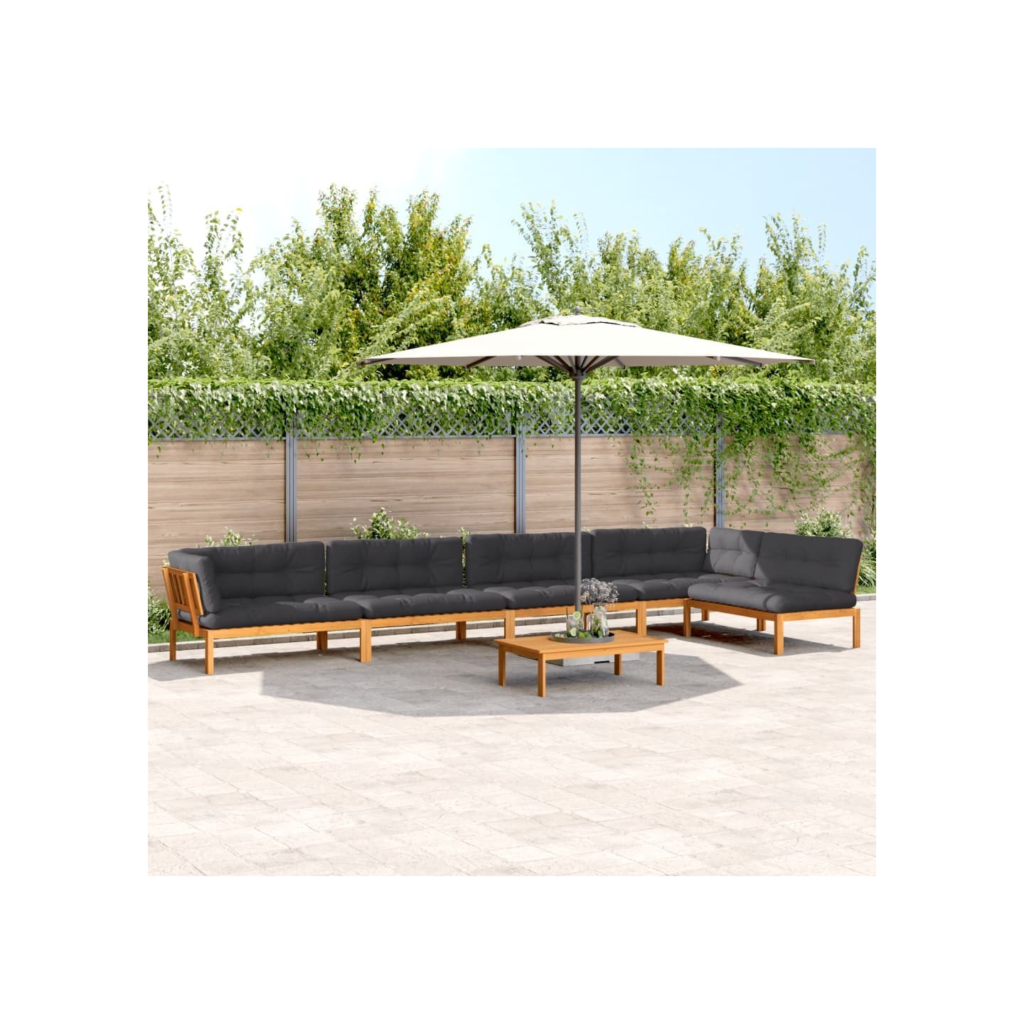 Salon palette de jardin avec coussins 6pcs bois d'acacia massif