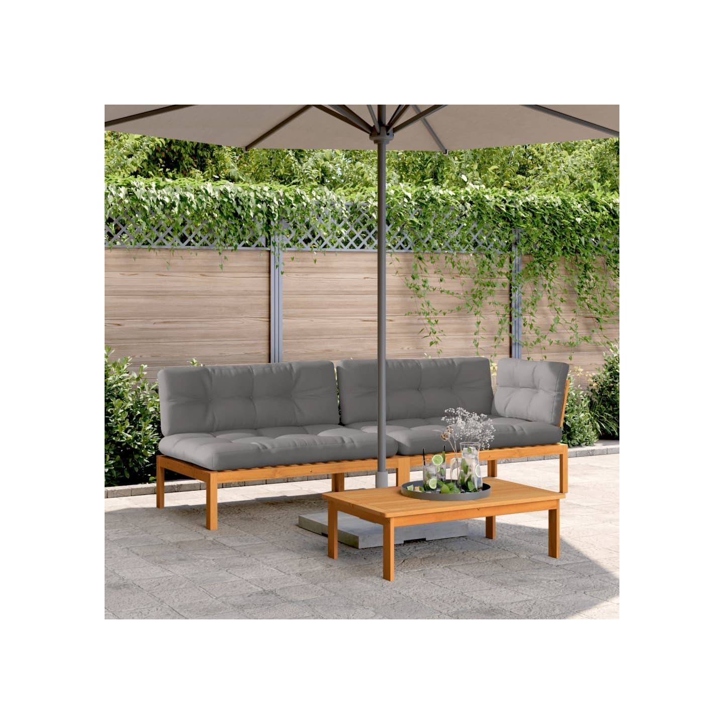 Salon palette de jardin avec coussins 3pcs bois d'acacia massif