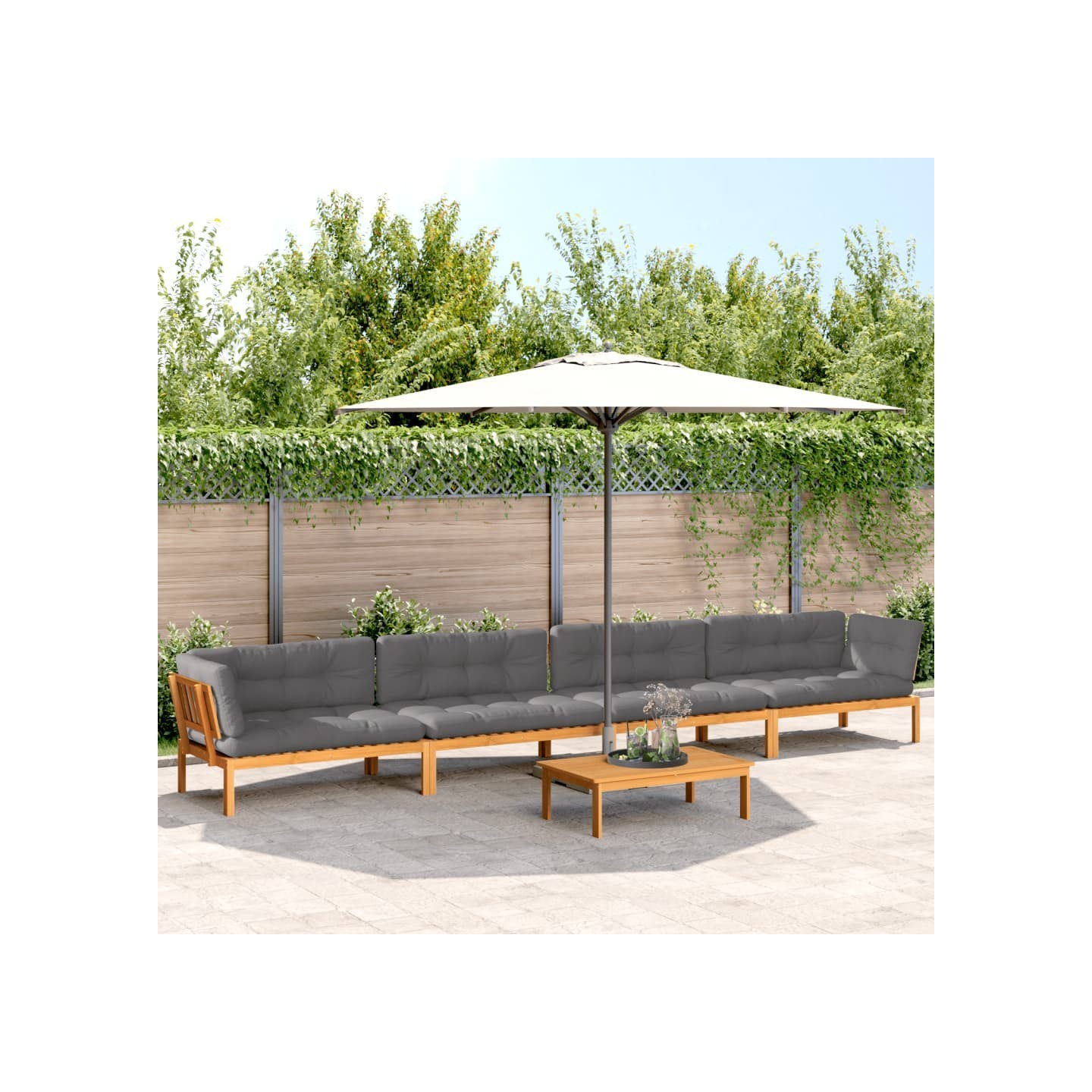 Salon palette de jardin avec coussins 5pcs bois d'acacia massif