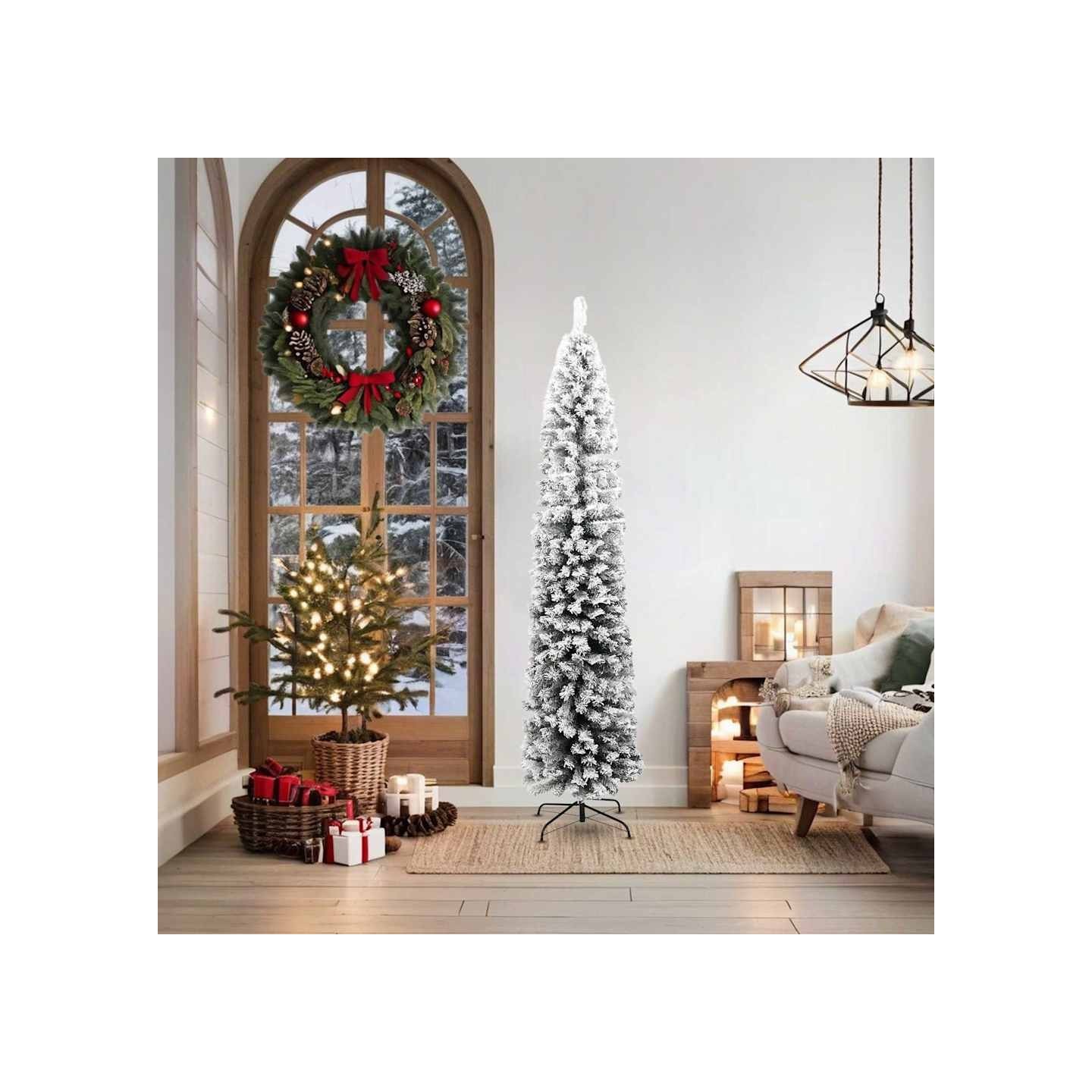 Sapin de Noël artificiel mince flocon de neige vert 180 cm PVC