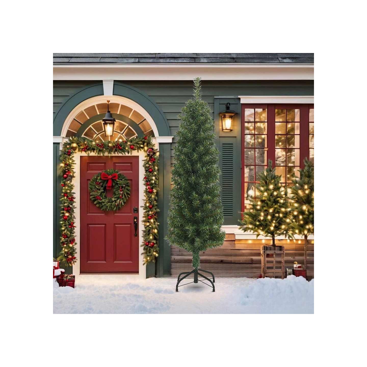 Sapin de Noël artificiel mince avec support vert 210 cm PVC