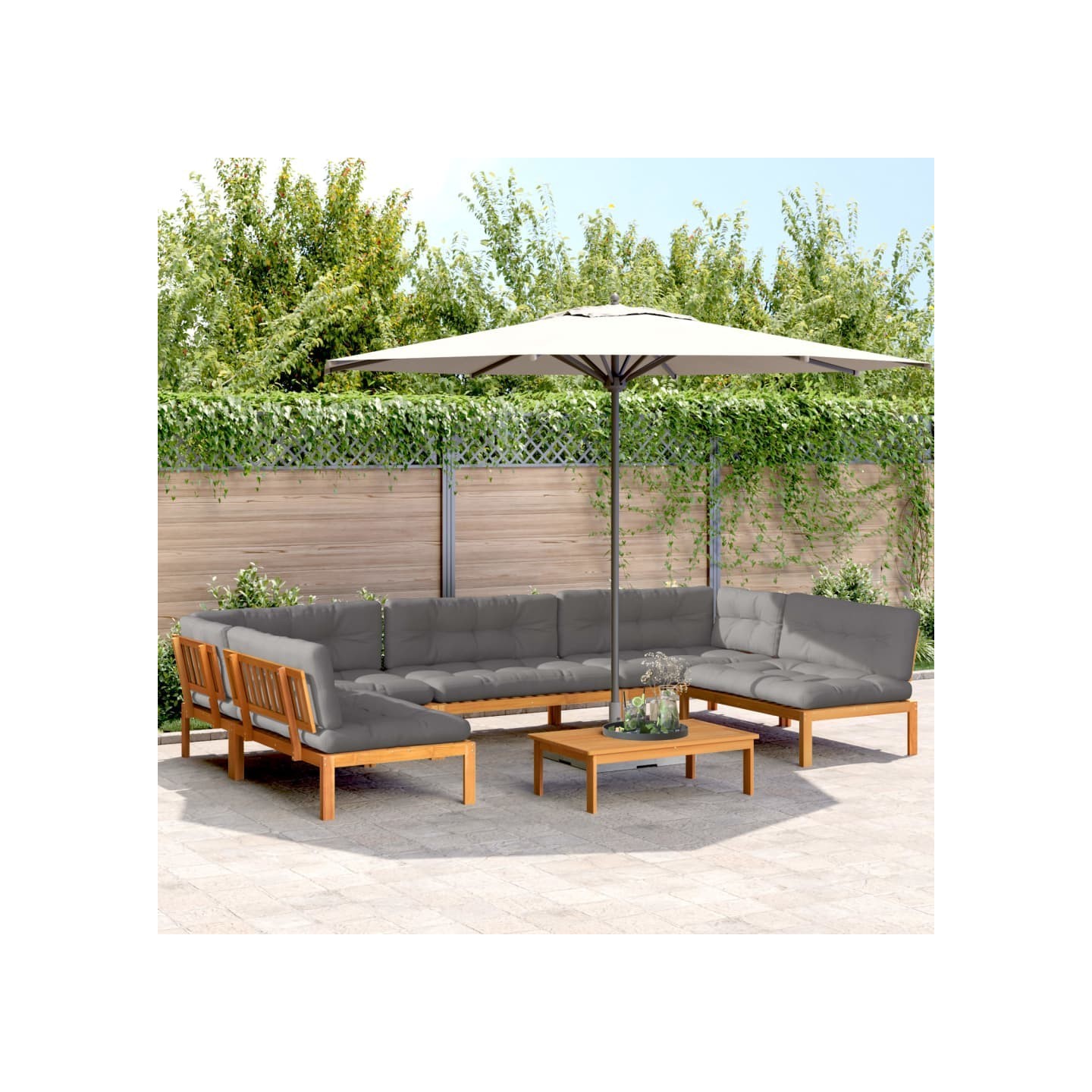 Salon palette de jardin avec coussins 6pcs bois d'acacia massif