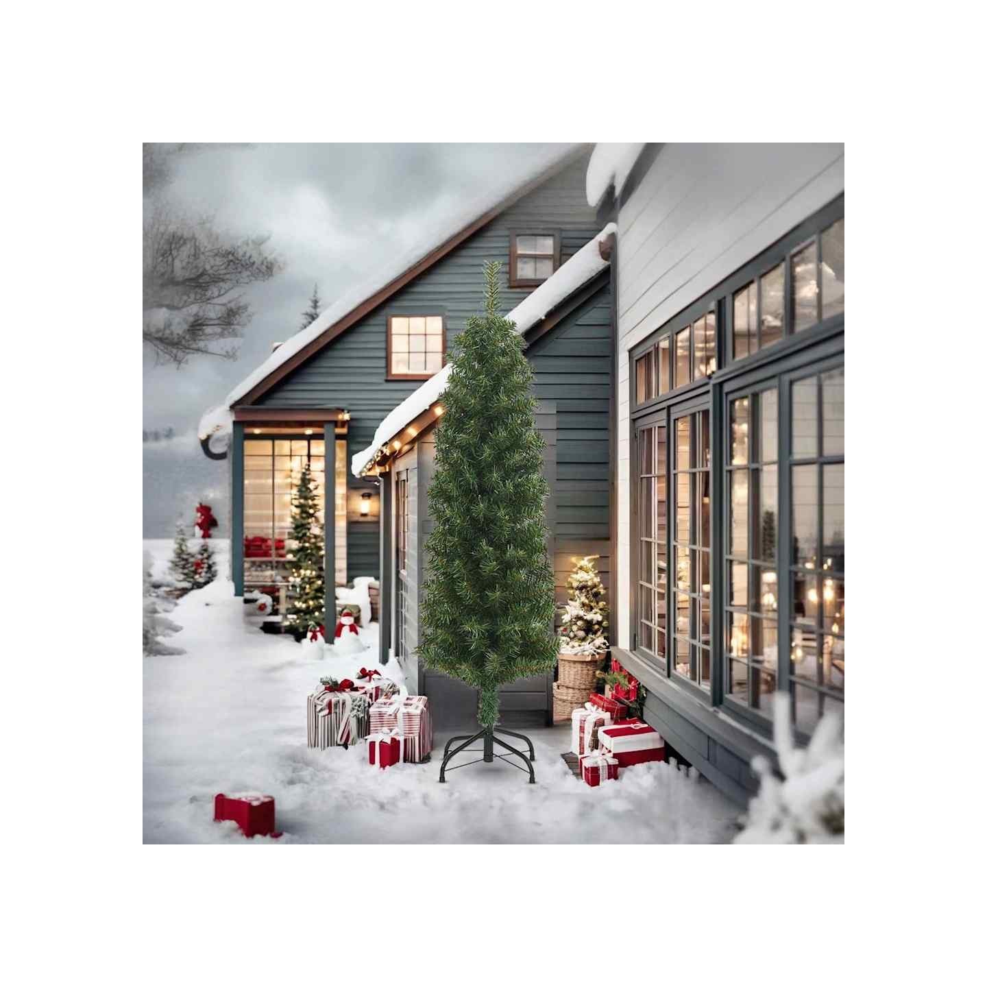 Sapin de Noël artificiel mince avec support vert 240 cm PVC