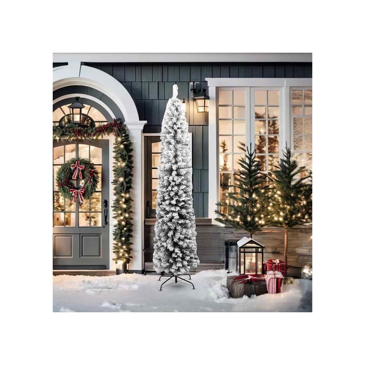 Sapin de Noël artificiel mince flocon de neige vert 210 cm PVC