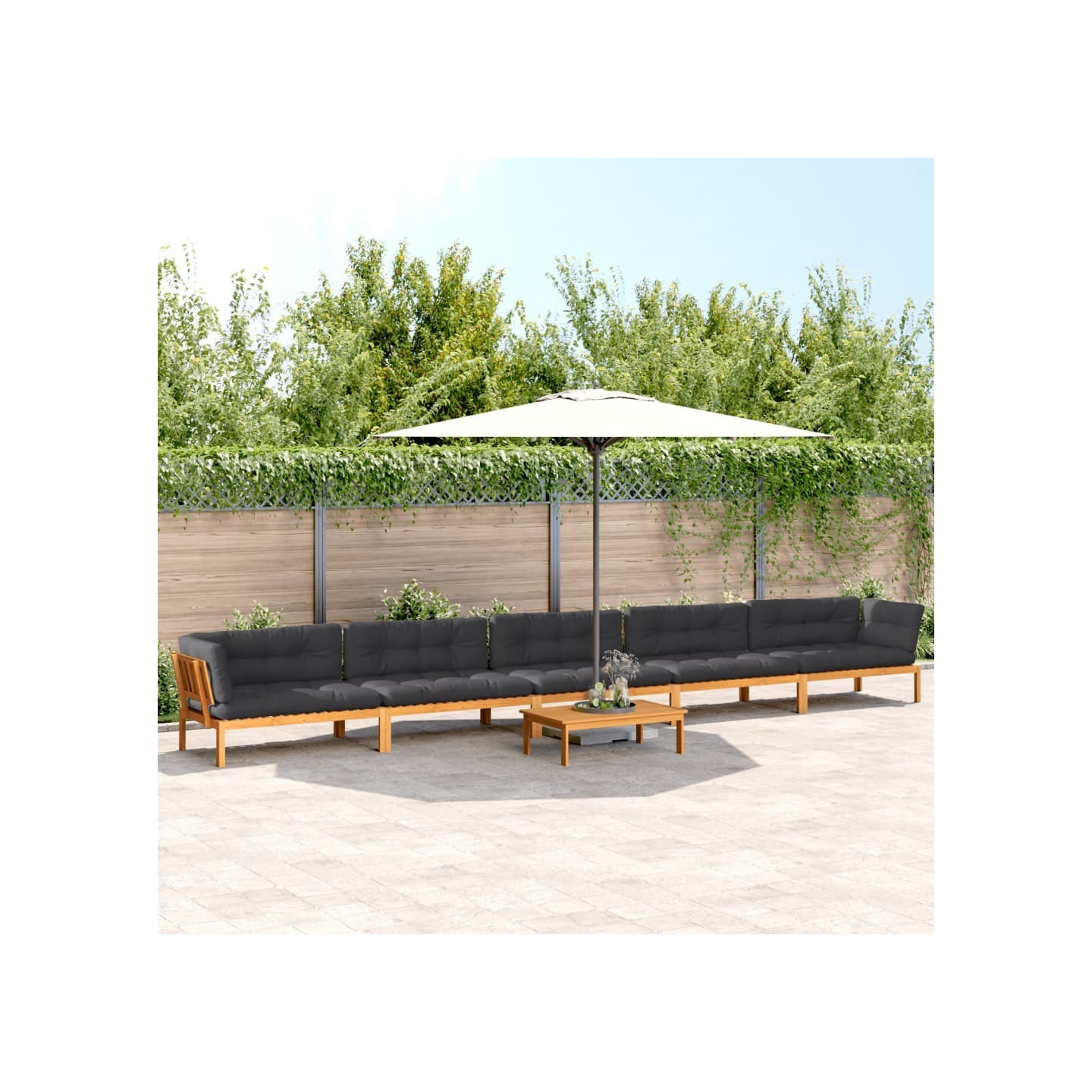 Salon palette de jardin avec coussins 6pcs bois d'acacia massif
