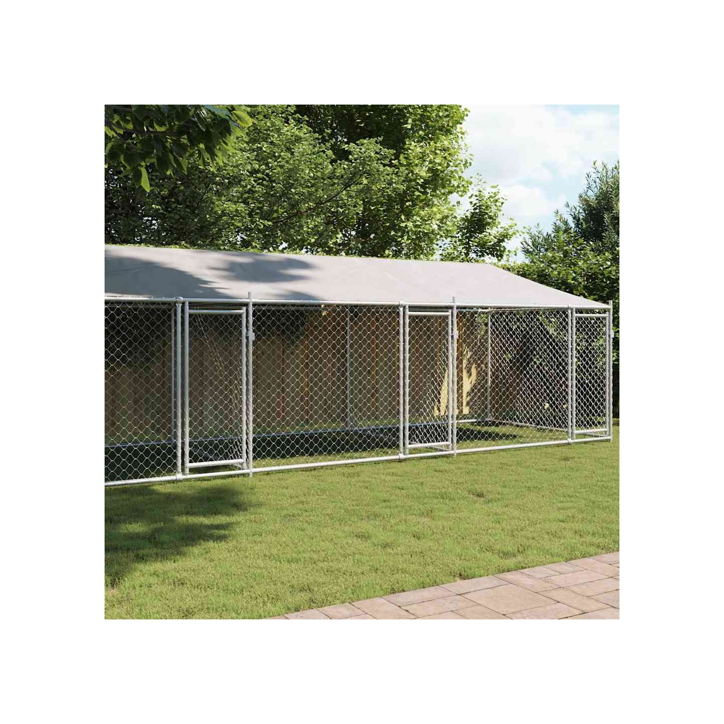 Cage pour chien avec toit et portes gris 8x2x2m acier galvanisé