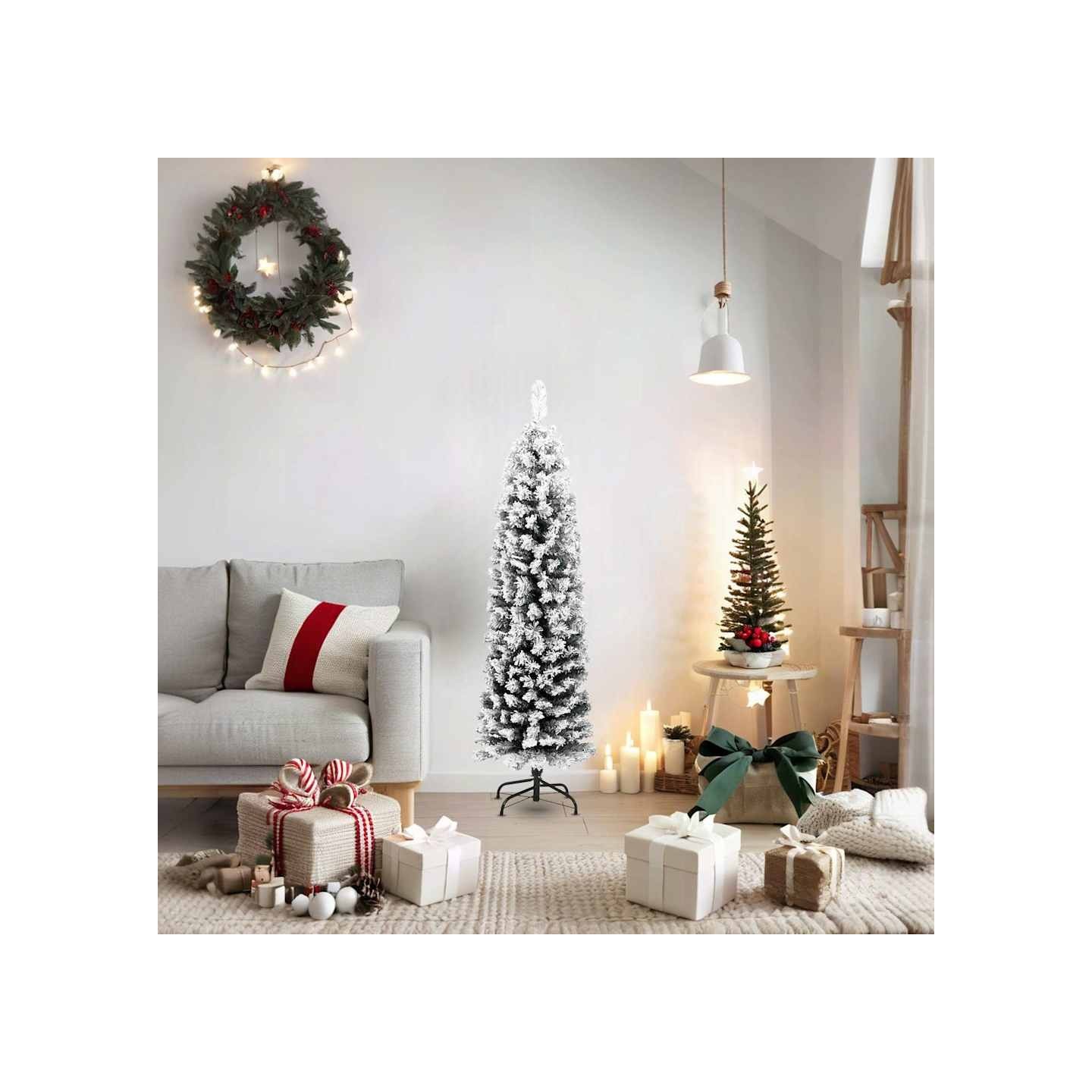 Sapin de Noël artificiel mince flocon de neige vert 150 cm PVC