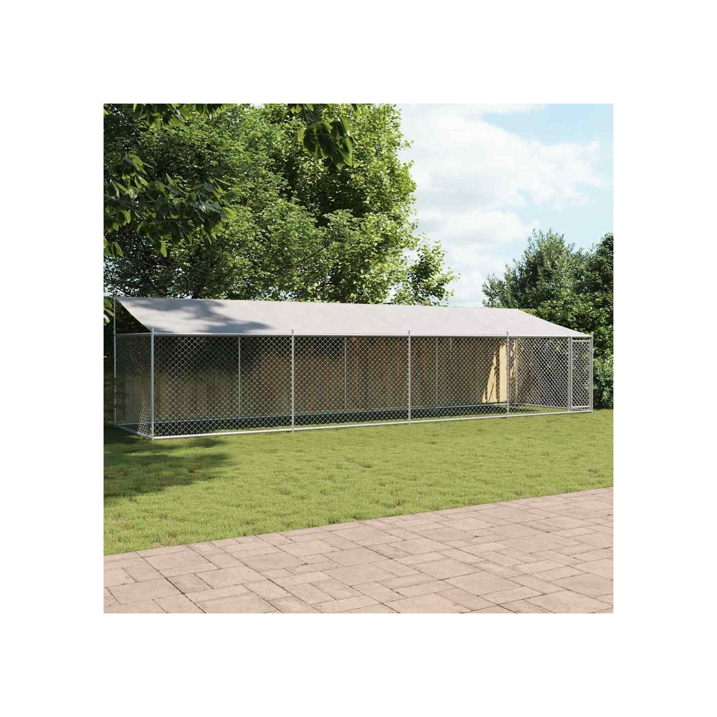 Cage pour chien avec toit et porte gris 8x2x2 m acier galvanisé