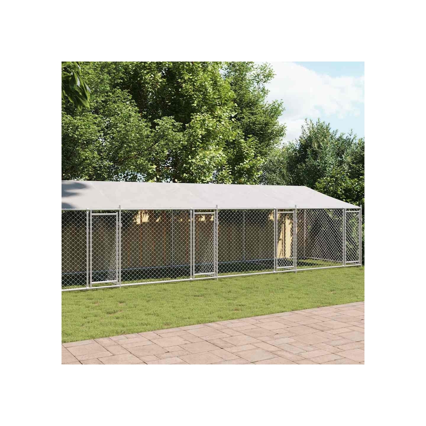 Cage pour chien avec toit/portes gris 10x2x2 m acier galvanisé
