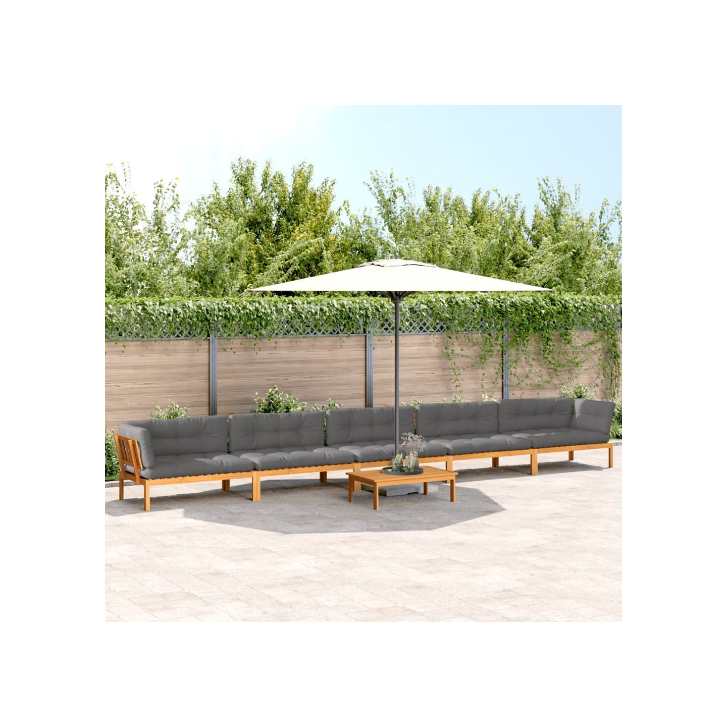 Salon palette de jardin avec coussins 6pcs bois d'acacia massif