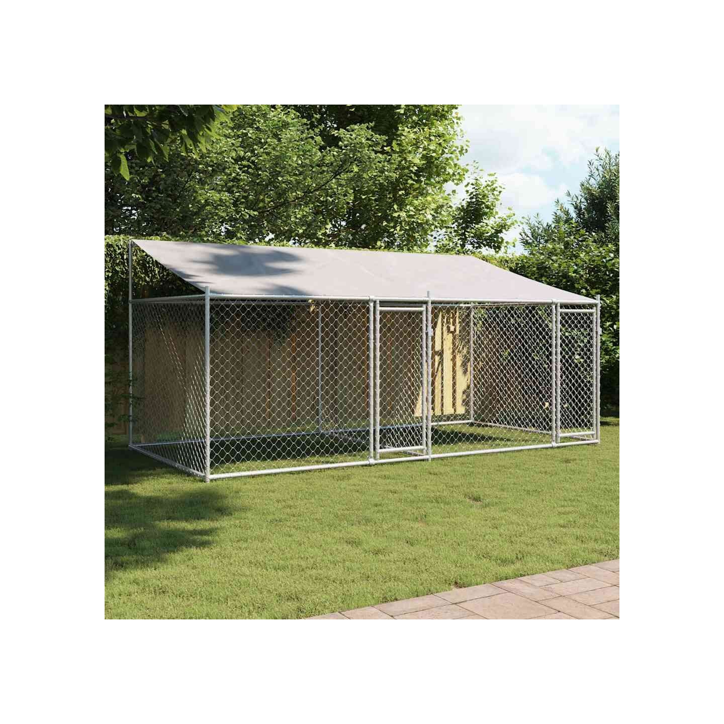 Cage pour chien avec toit et portes gris 4x2x2m acier galvanisé