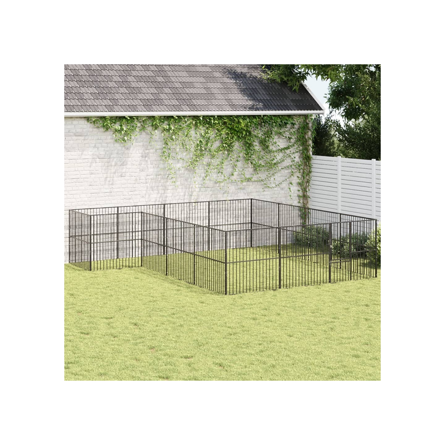 Parc pour chien 16 panneaux noir acier galvanisé