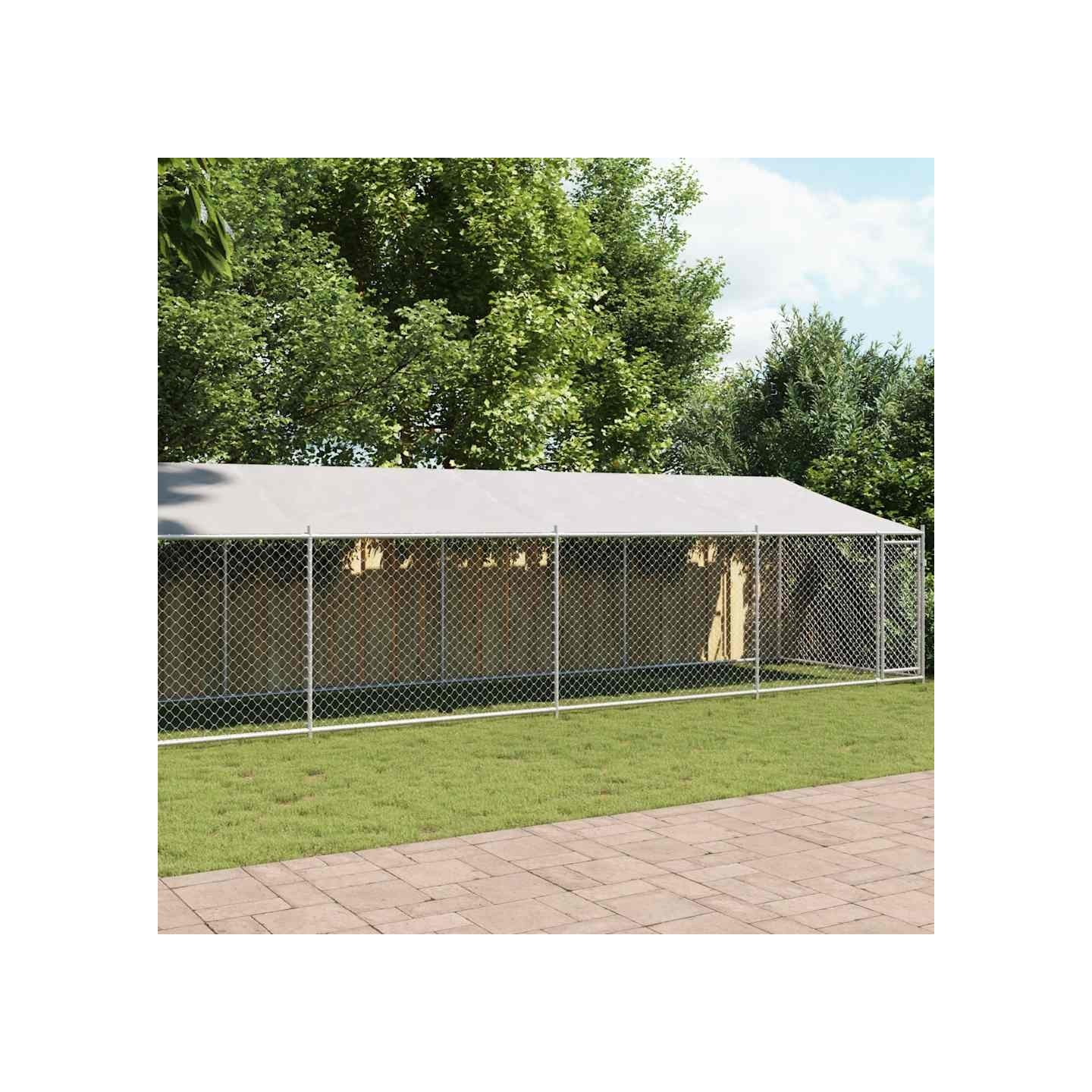 Cage pour chien avec toit et porte gris 12x2x2m acier galvanisé