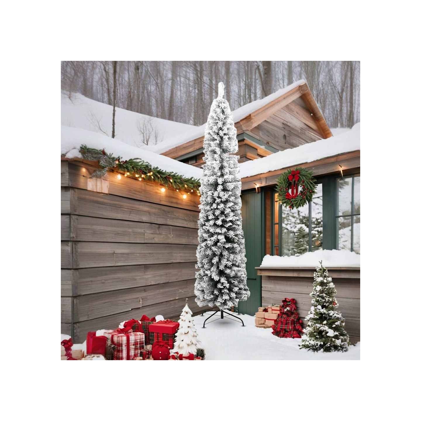 Sapin de Noël artificiel mince flocon de neige vert 240 cm PVC