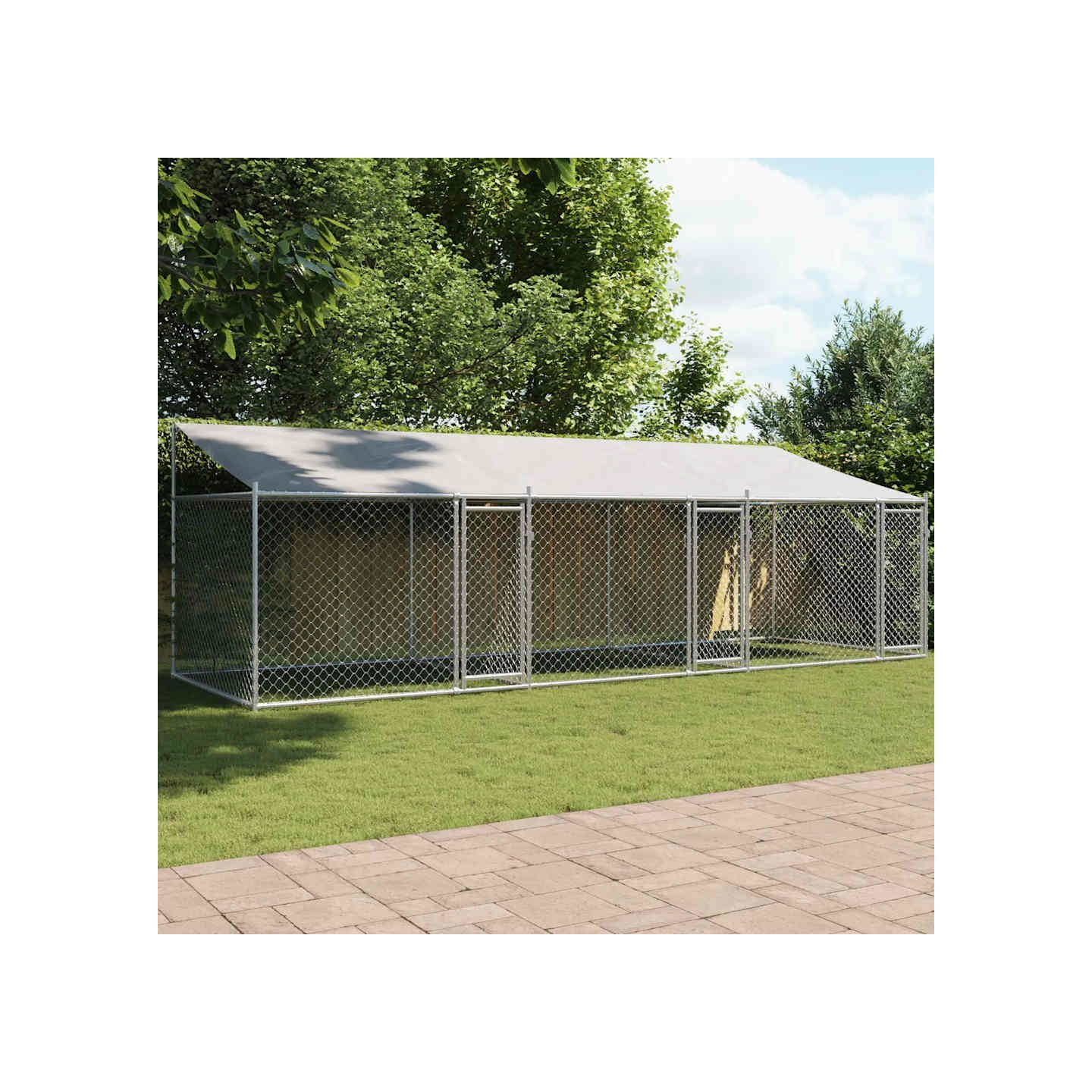 Cage pour chien avec toit et portes gris 6x2x2m acier galvanisé