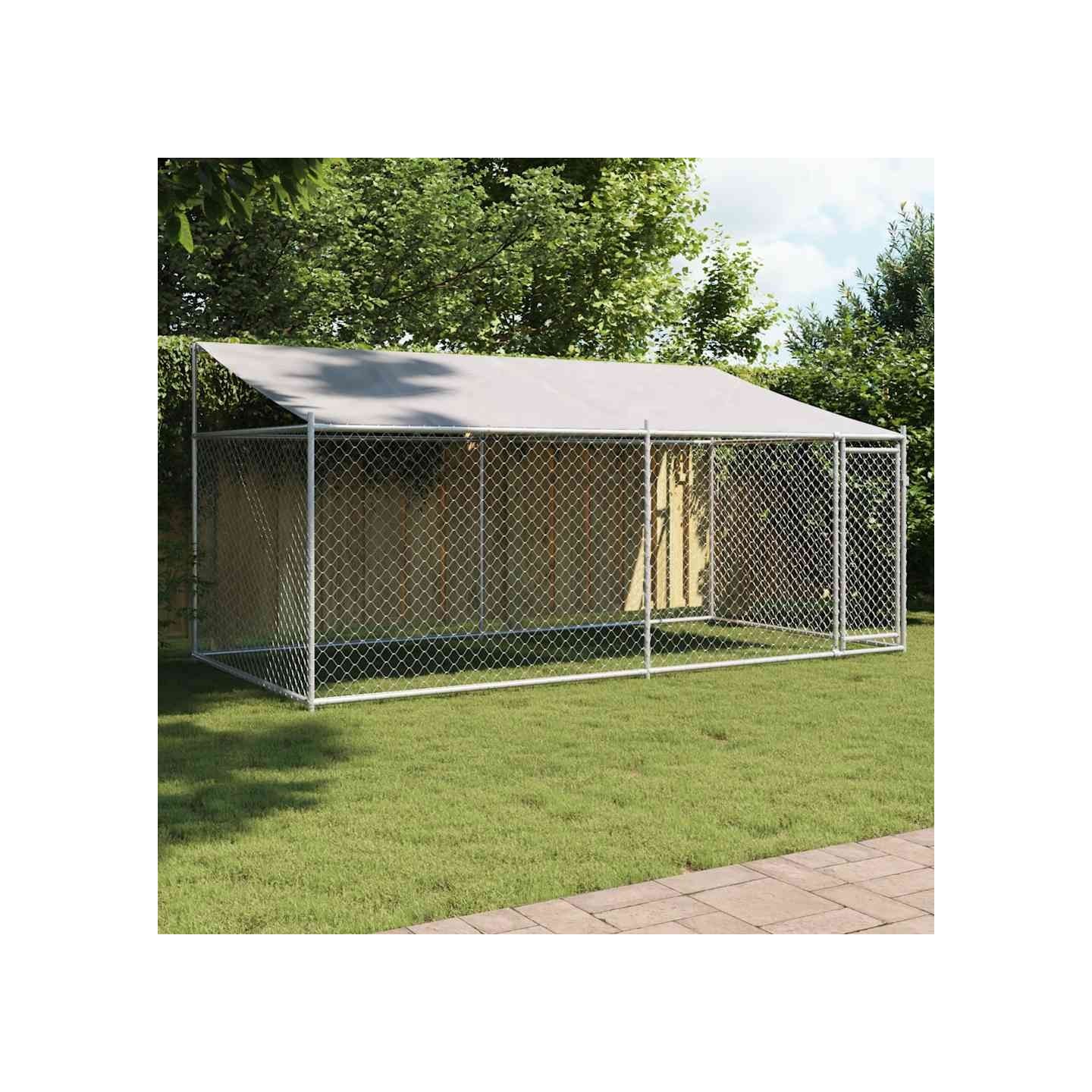 Cage pour chien avec toit et porte gris 4x2x2 m acier galvanisé
