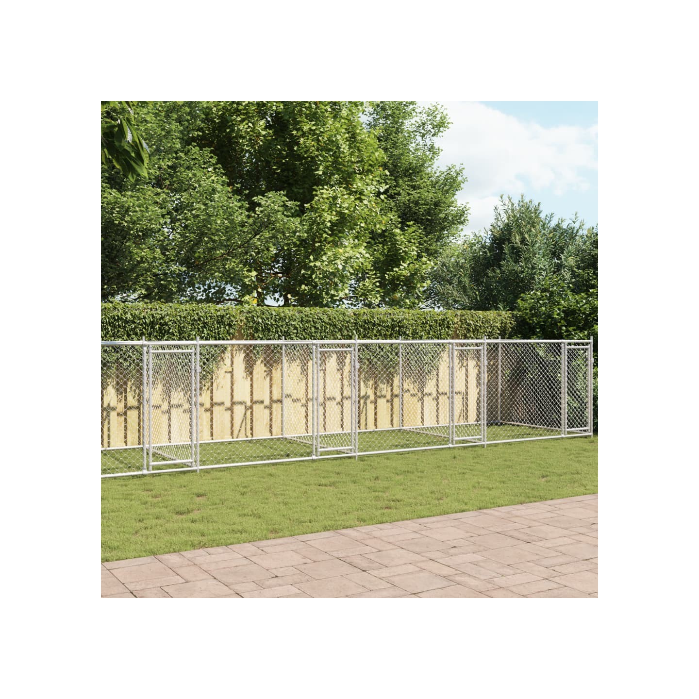 Cage pour chien avec portes gris 10x2x1,5 m acier galvanisé