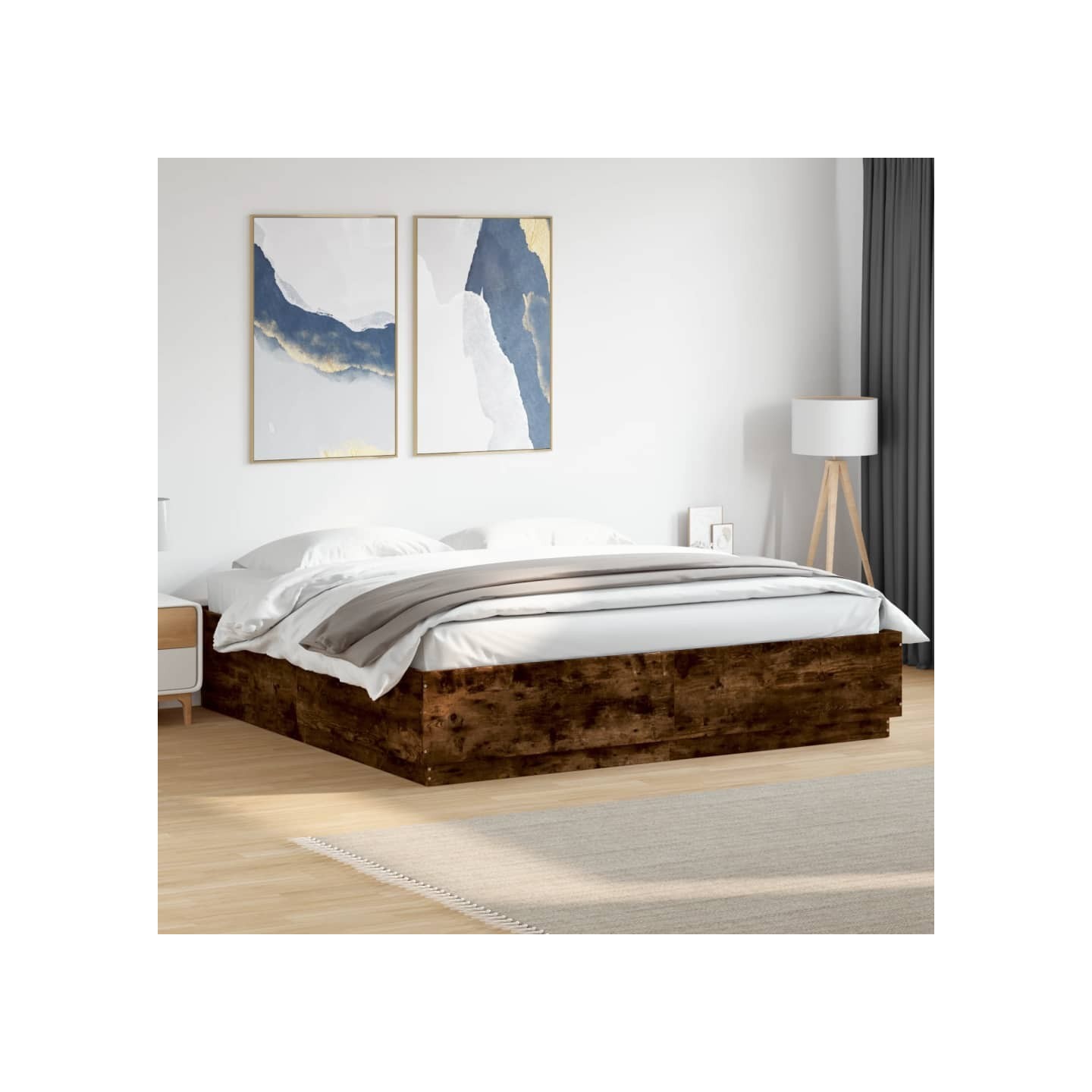 Cadre de lit avec LED sans matelas chêne fumé 200x200 cm