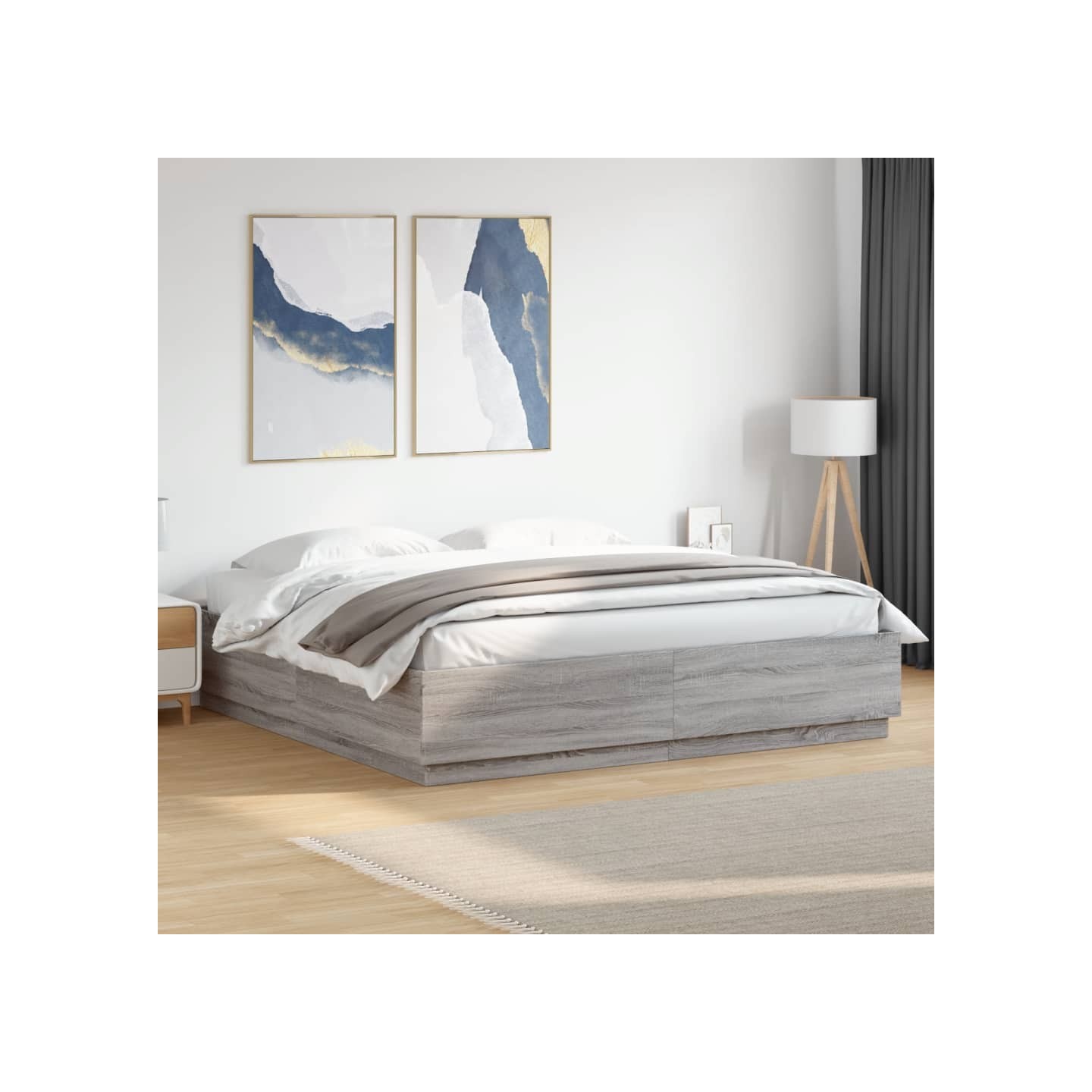 Cadre de lit avec LED sans matelas sonoma gris 200x200 cm