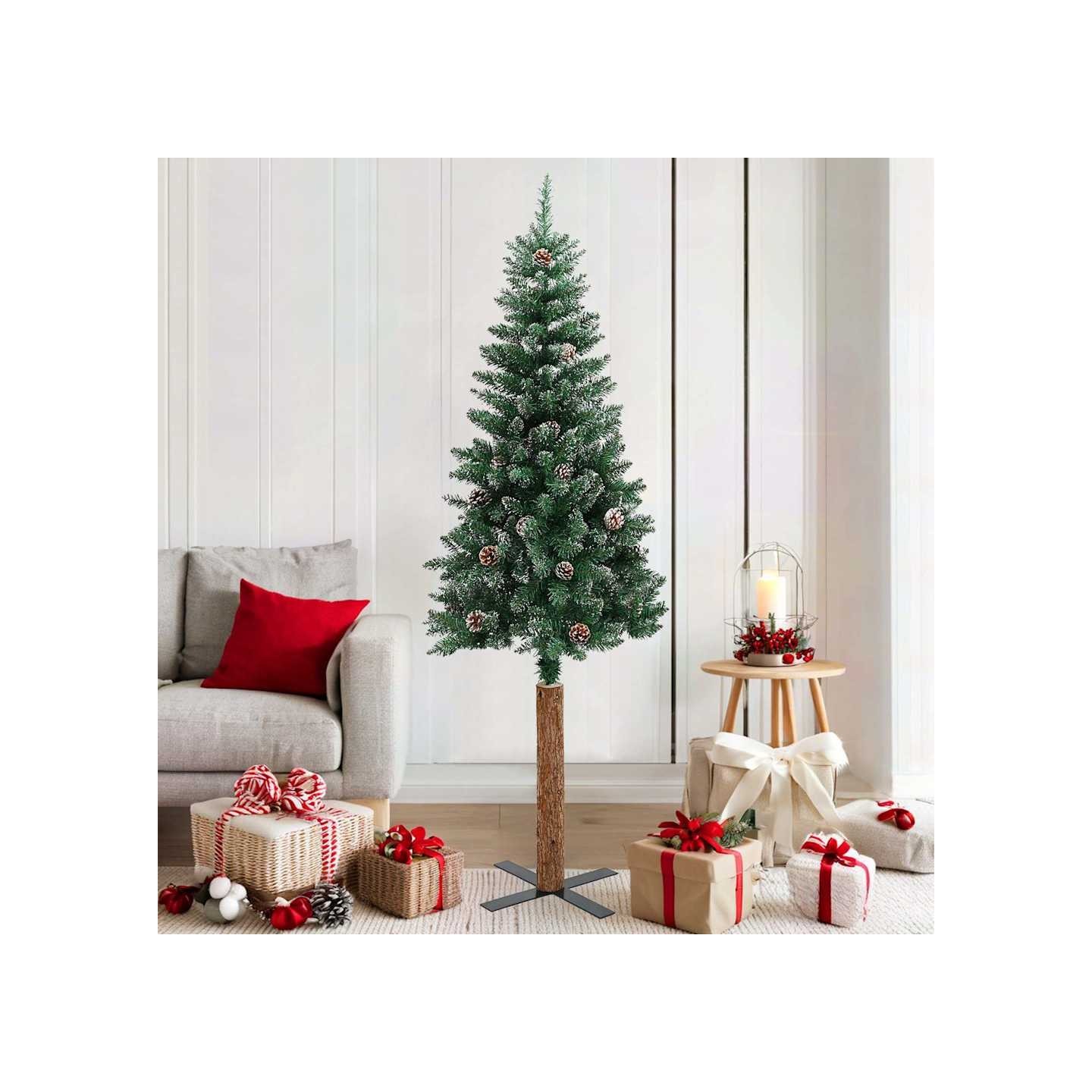 Sapin de Noël mince bois véritable et neige blanche vert 180 cm