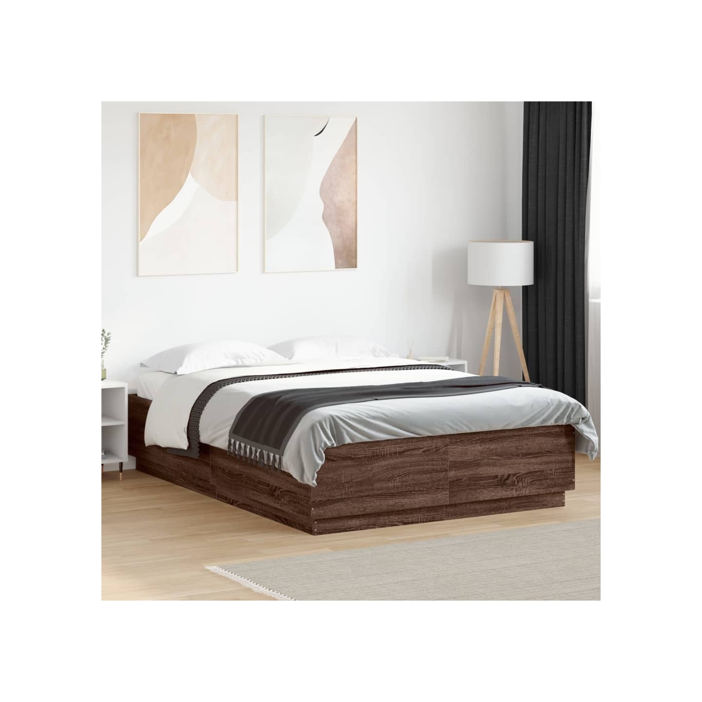 Cadre de lit avec LED sans matelas chêne marron 150x200 cm