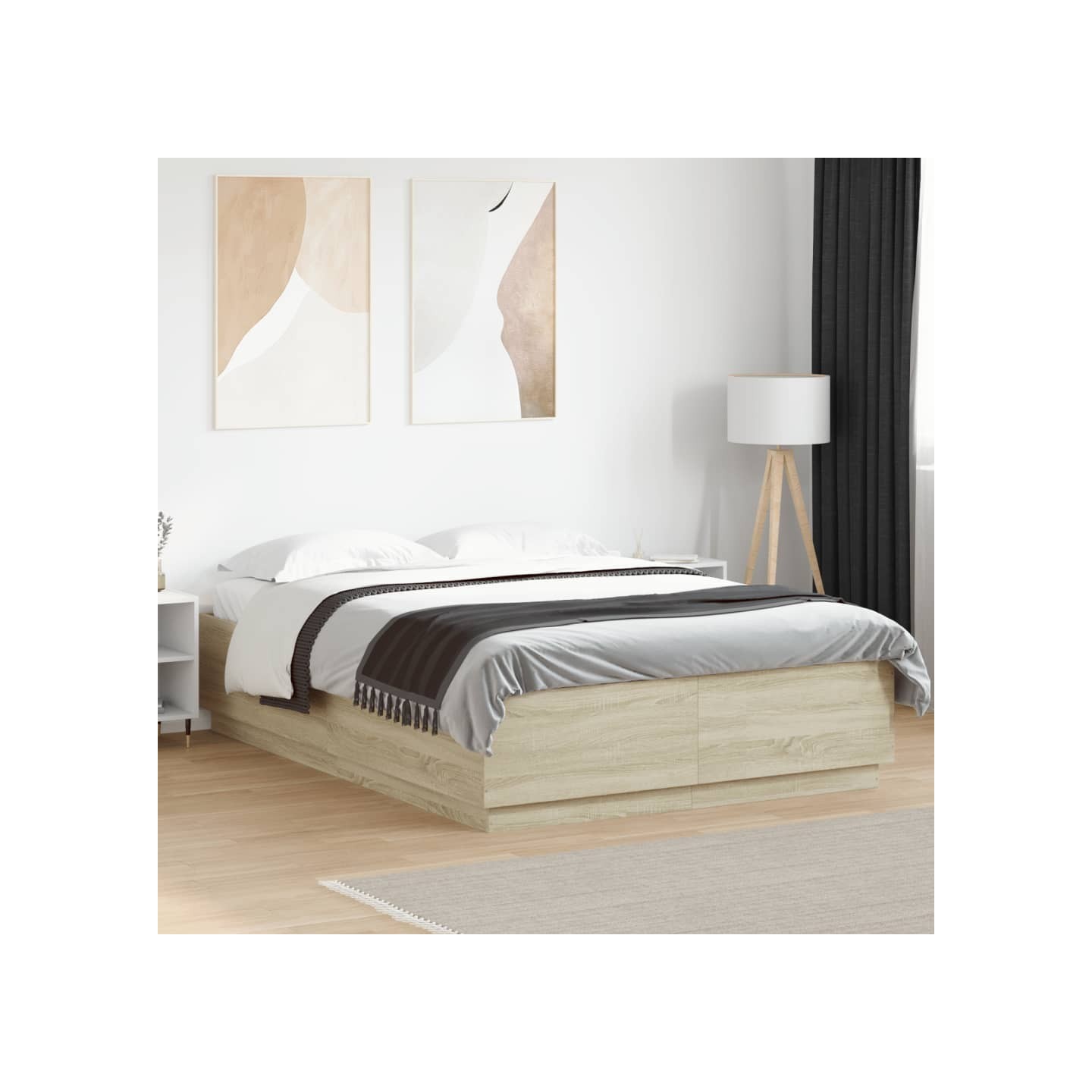 Cadre de lit avec LED sans matelas chêne sonoma 150x200 cm