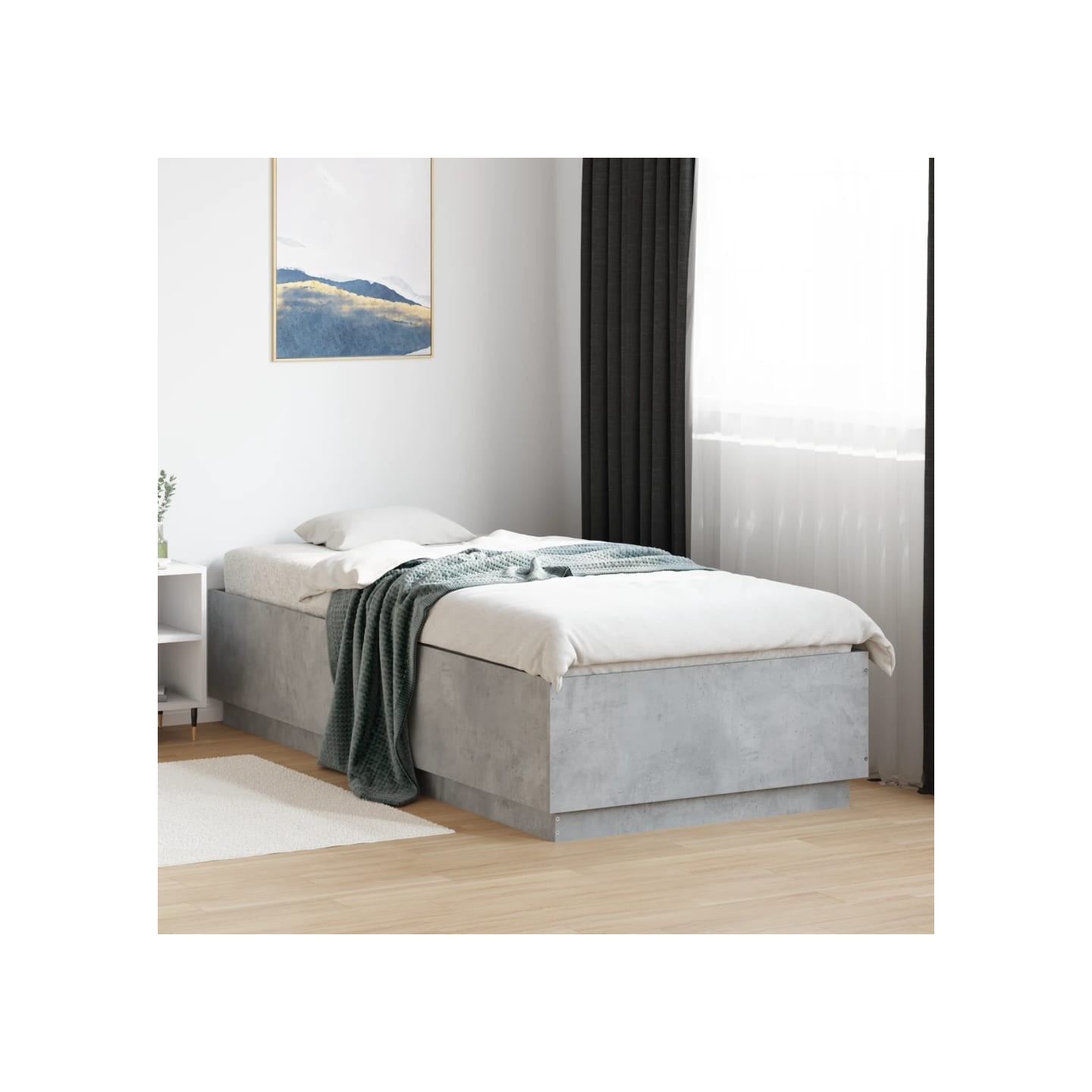 Cadre de lit avec LED sans matelas gris béton 90x200 cm