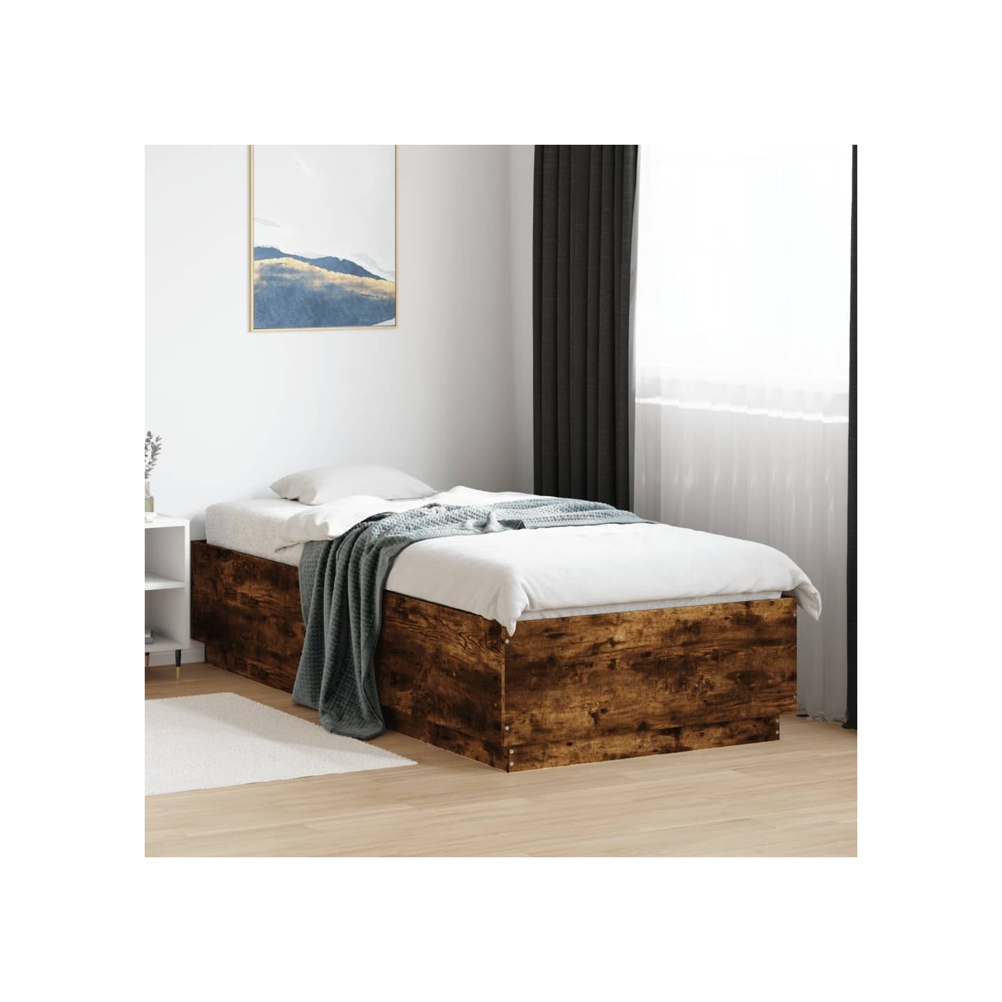 Cadre de lit avec LED sans matelas chêne fumé 90x200 cm