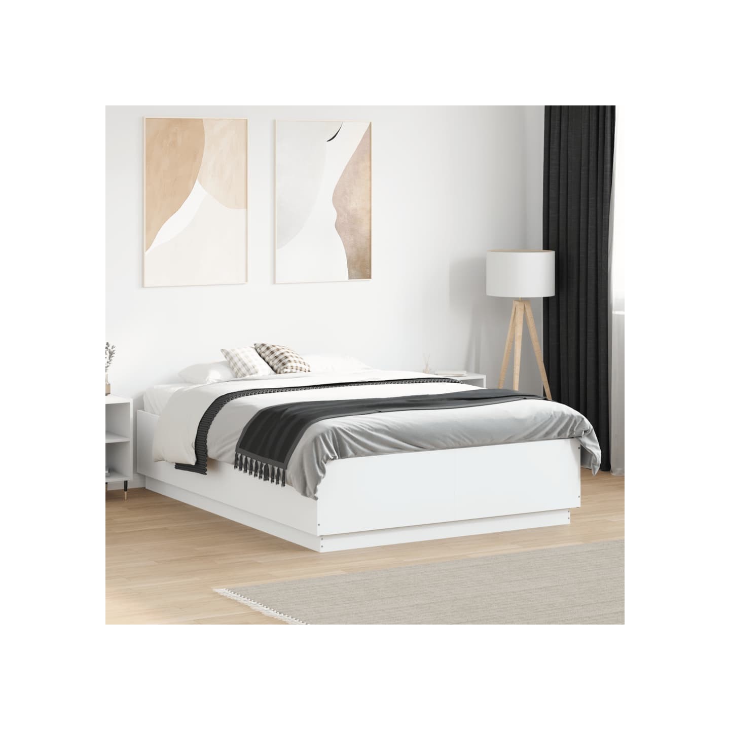 Cadre de lit avec LED sans matelas blanc 135x190 cm
