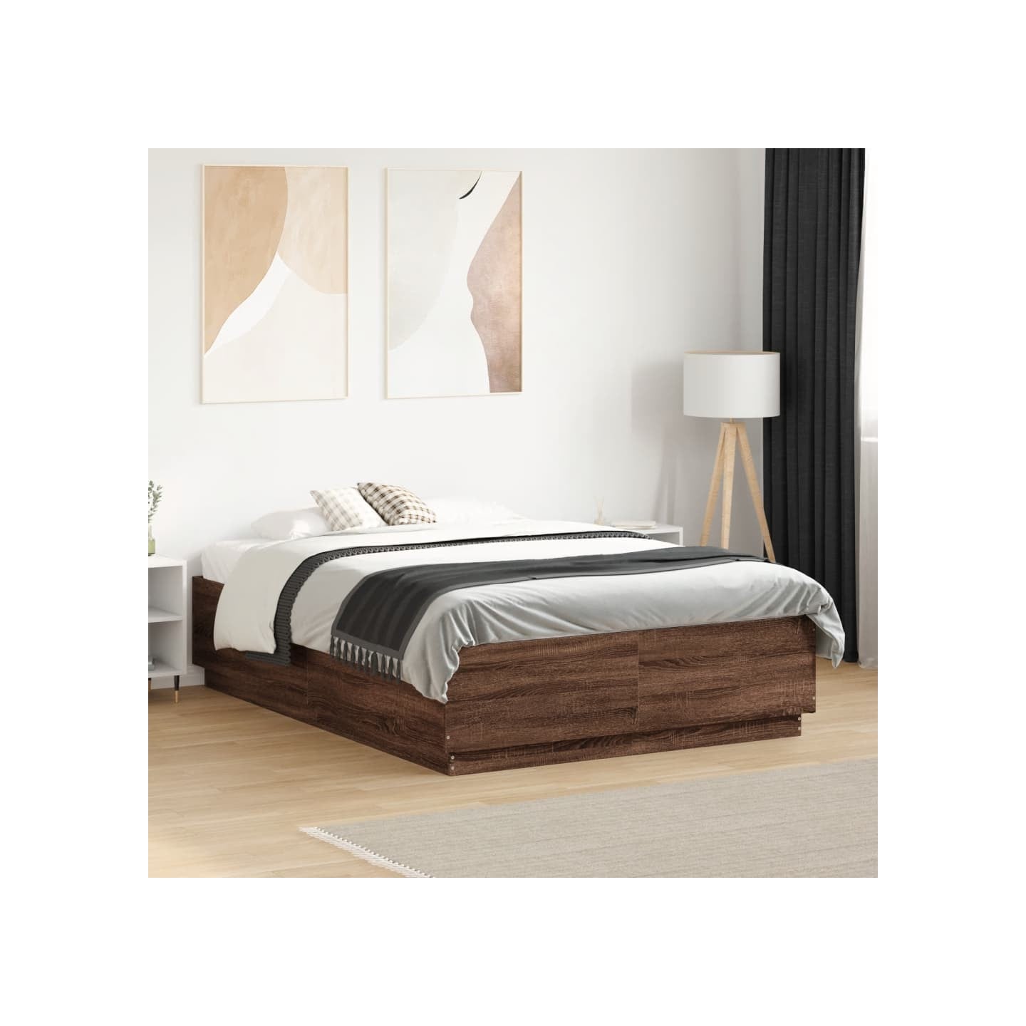 Cadre de lit avec LED sans matelas chêne marron 120x190 cm