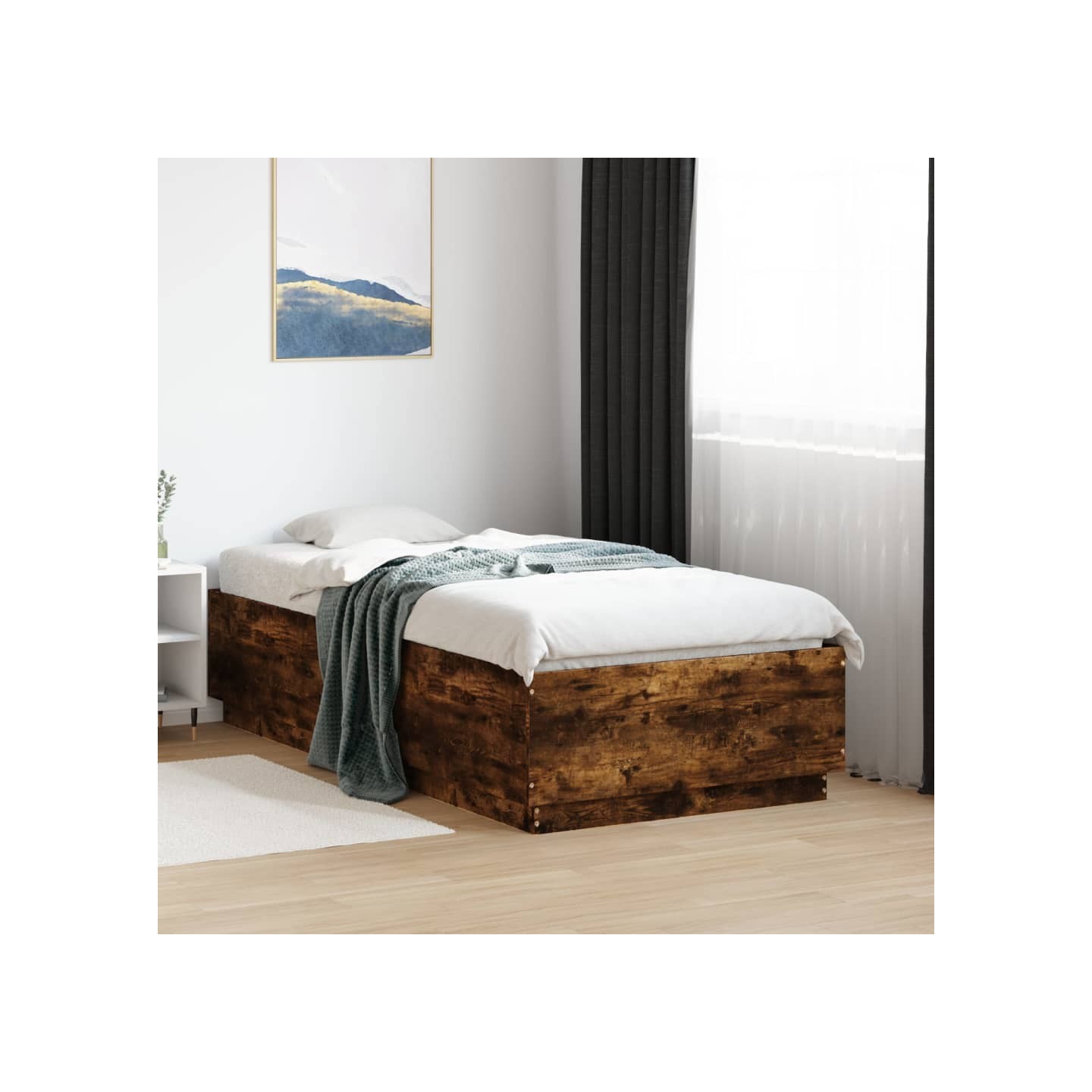Cadre de lit avec LED sans matelas chêne fumé 75x190 cm