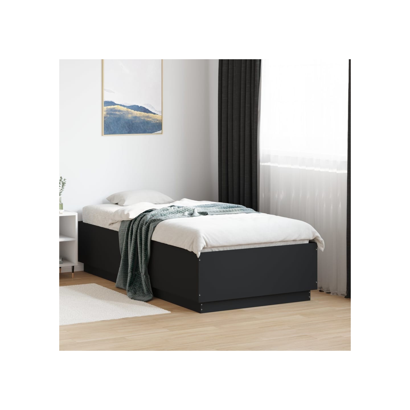 Cadre de lit avec LED sans matelas noir 75x190 cm