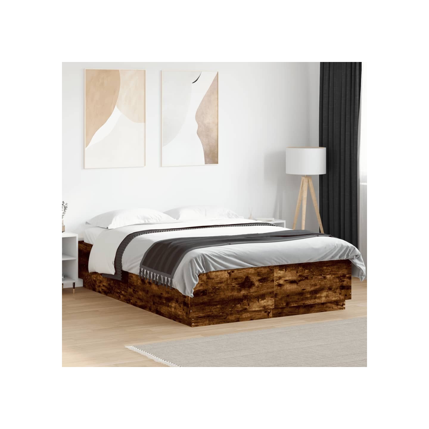 Cadre de lit sans matelas chêne fumé 150x200 cm