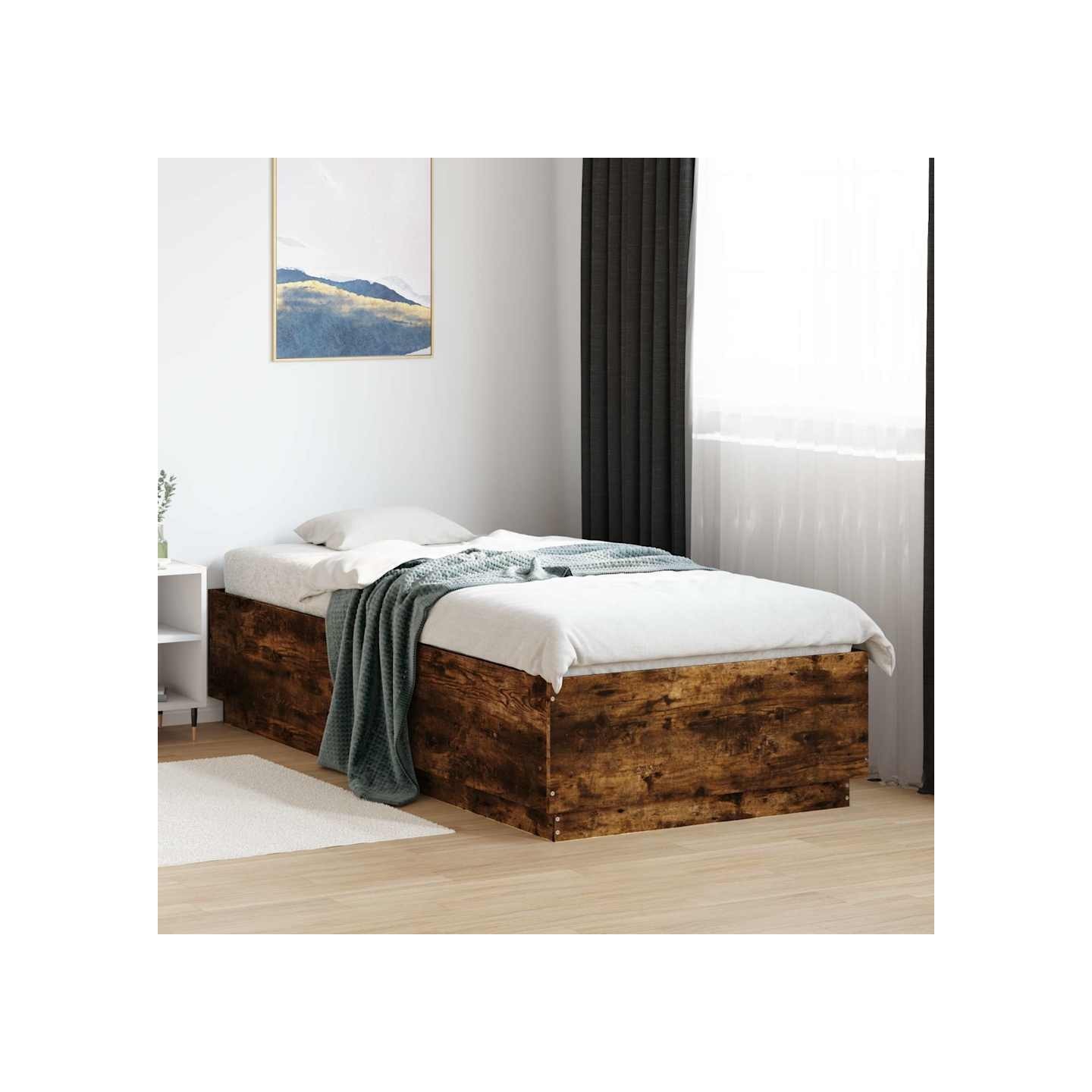 Cadre de lit sans matelas chêne fumé 100x200 cm
