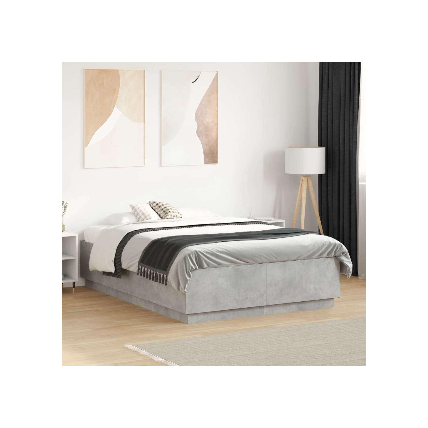 Cadre de lit sans matelas gris béton 140x190 cm